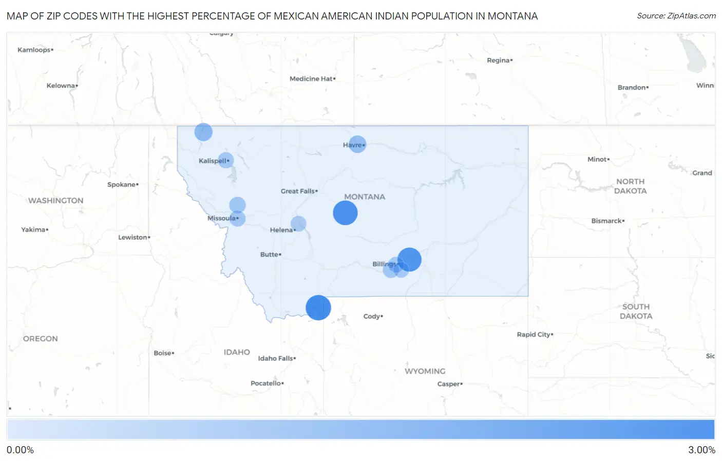 Zip Codes with the Highest Percentage of Mexican American Indian Population in Montana Map