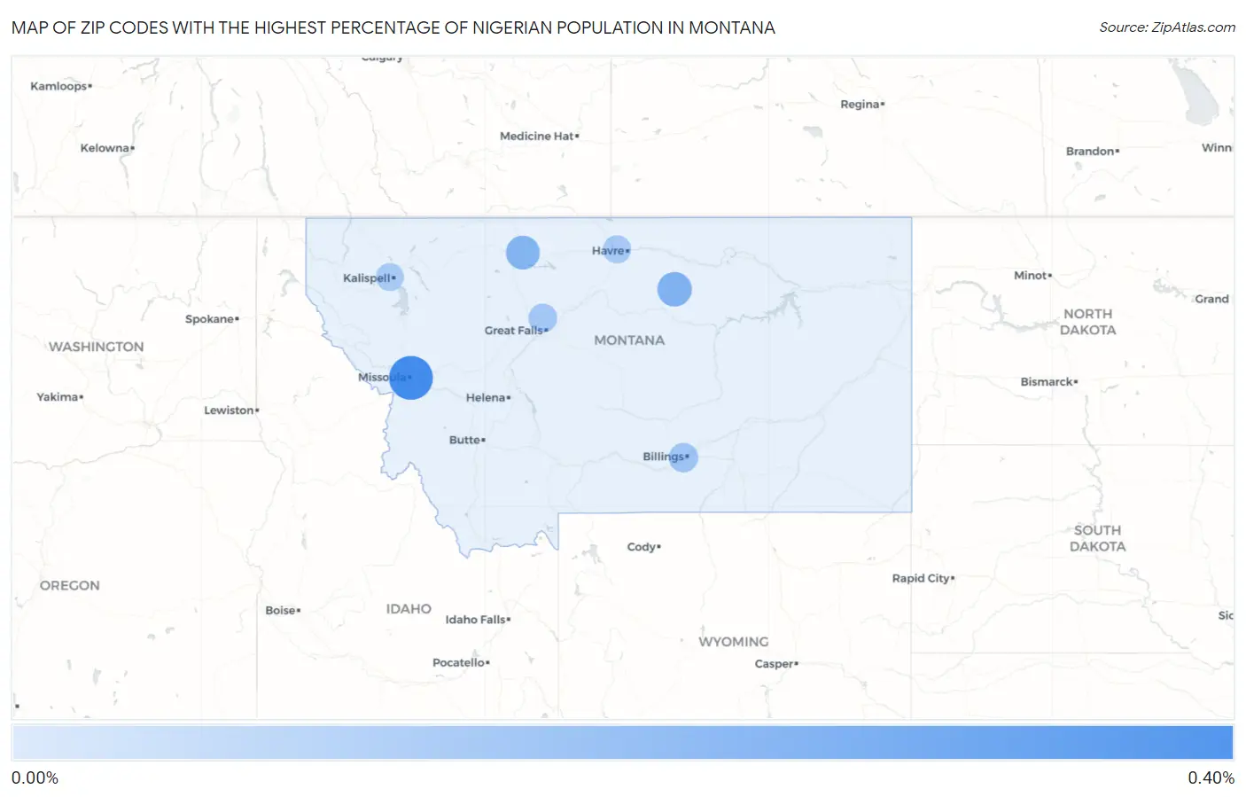 Zip Codes with the Highest Percentage of Nigerian Population in Montana Map