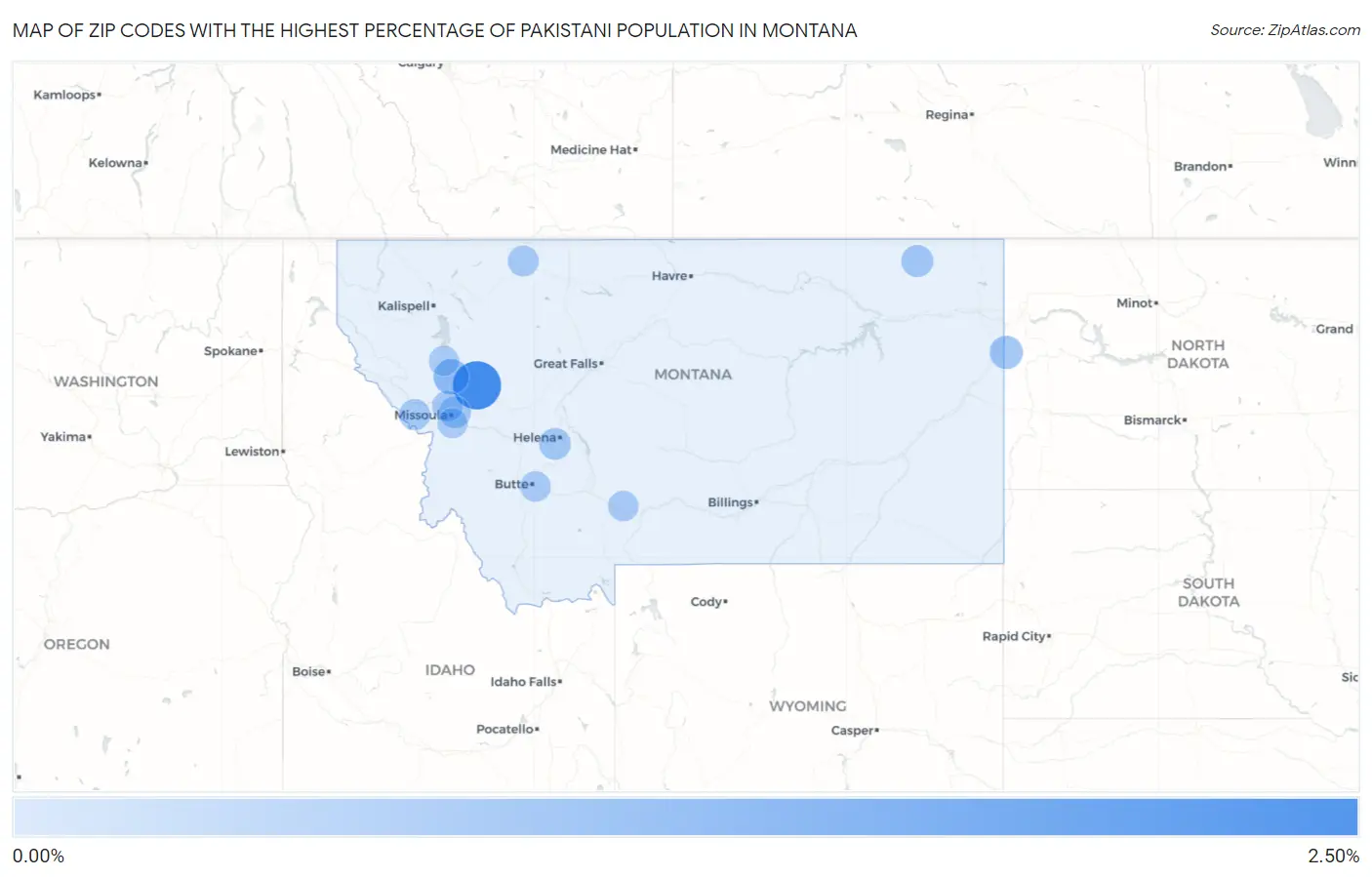 Zip Codes with the Highest Percentage of Pakistani Population in Montana Map