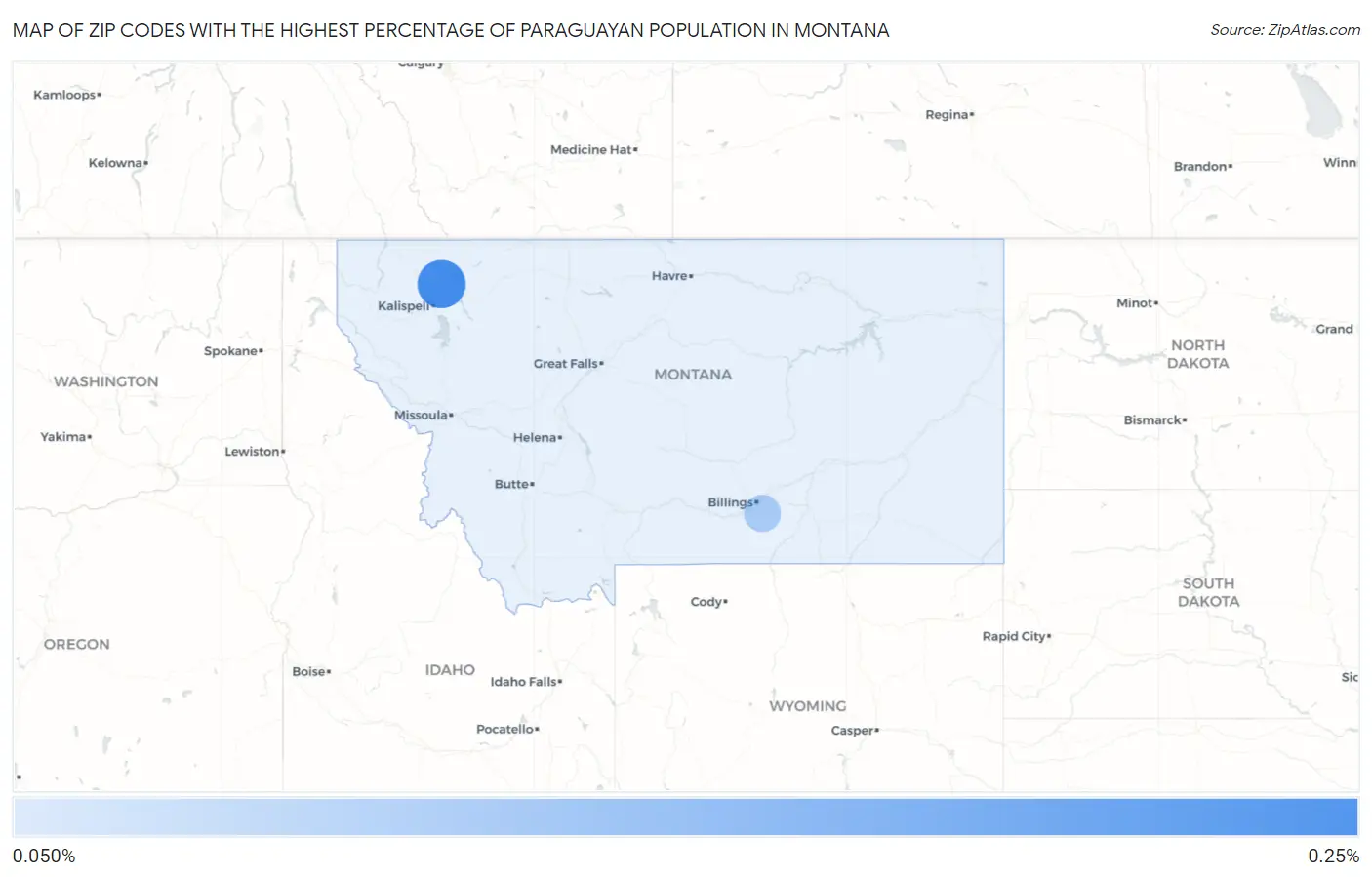 Zip Codes with the Highest Percentage of Paraguayan Population in Montana Map