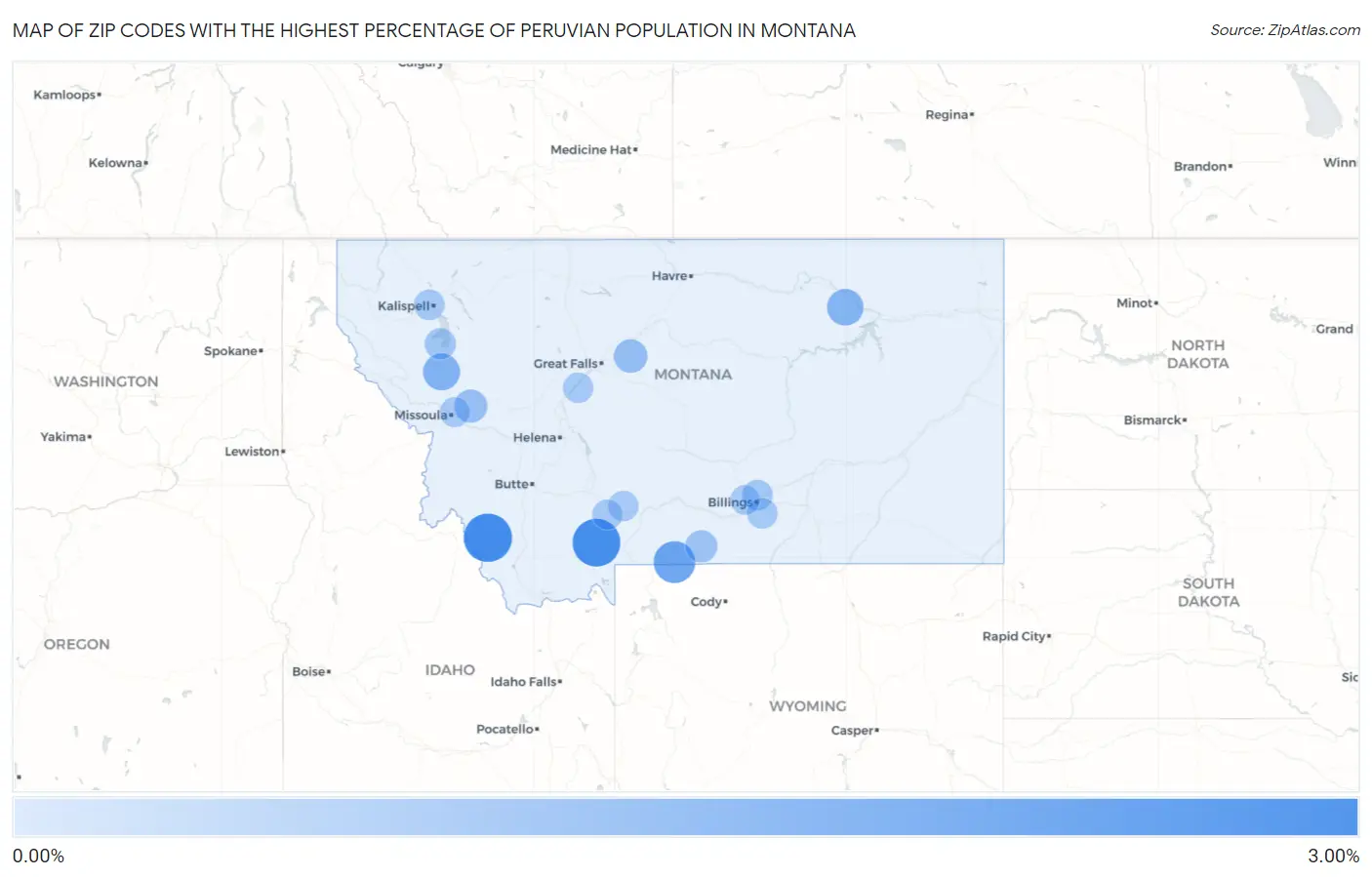 Zip Codes with the Highest Percentage of Peruvian Population in Montana Map