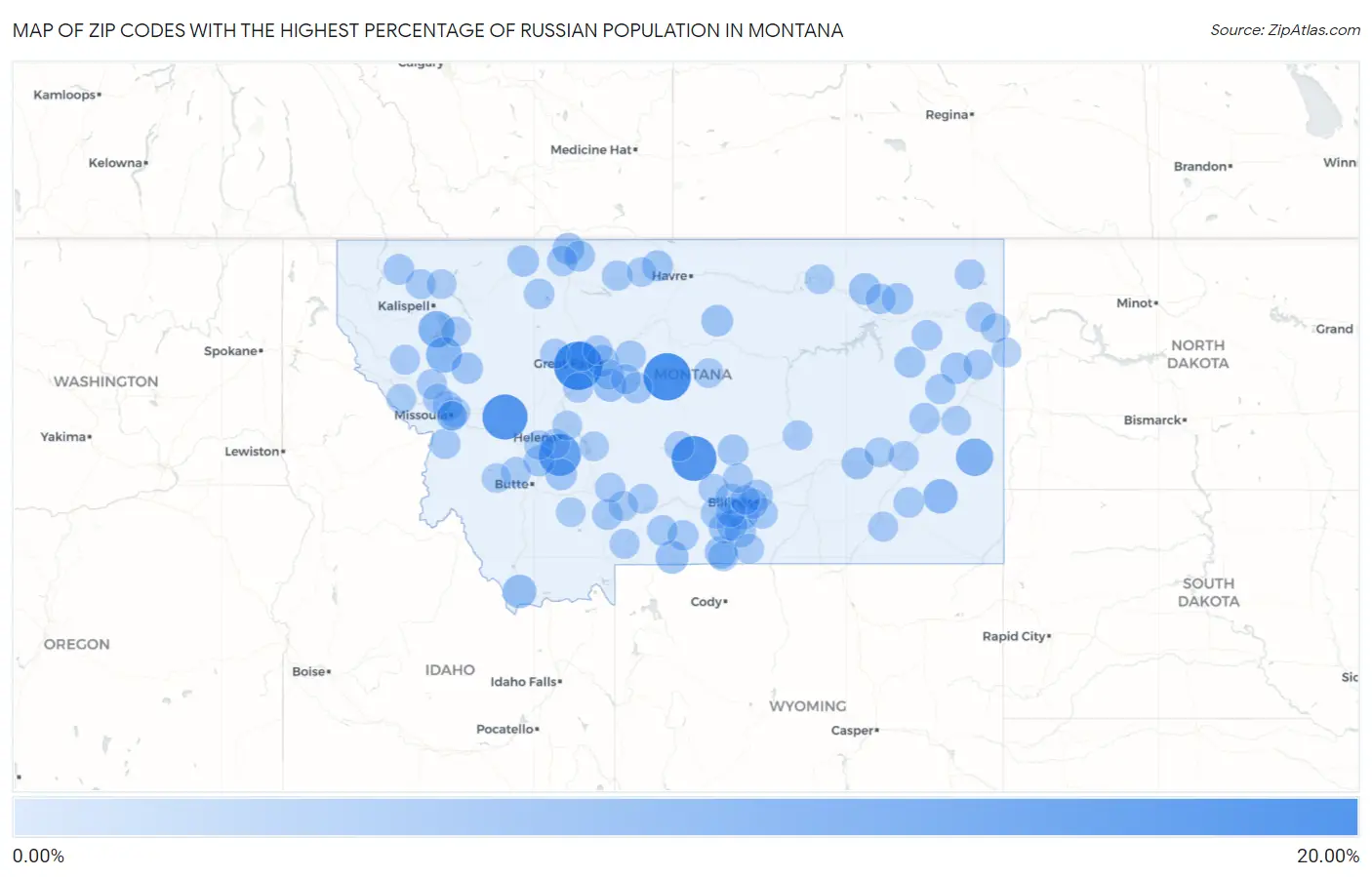 Zip Codes with the Highest Percentage of Russian Population in Montana Map