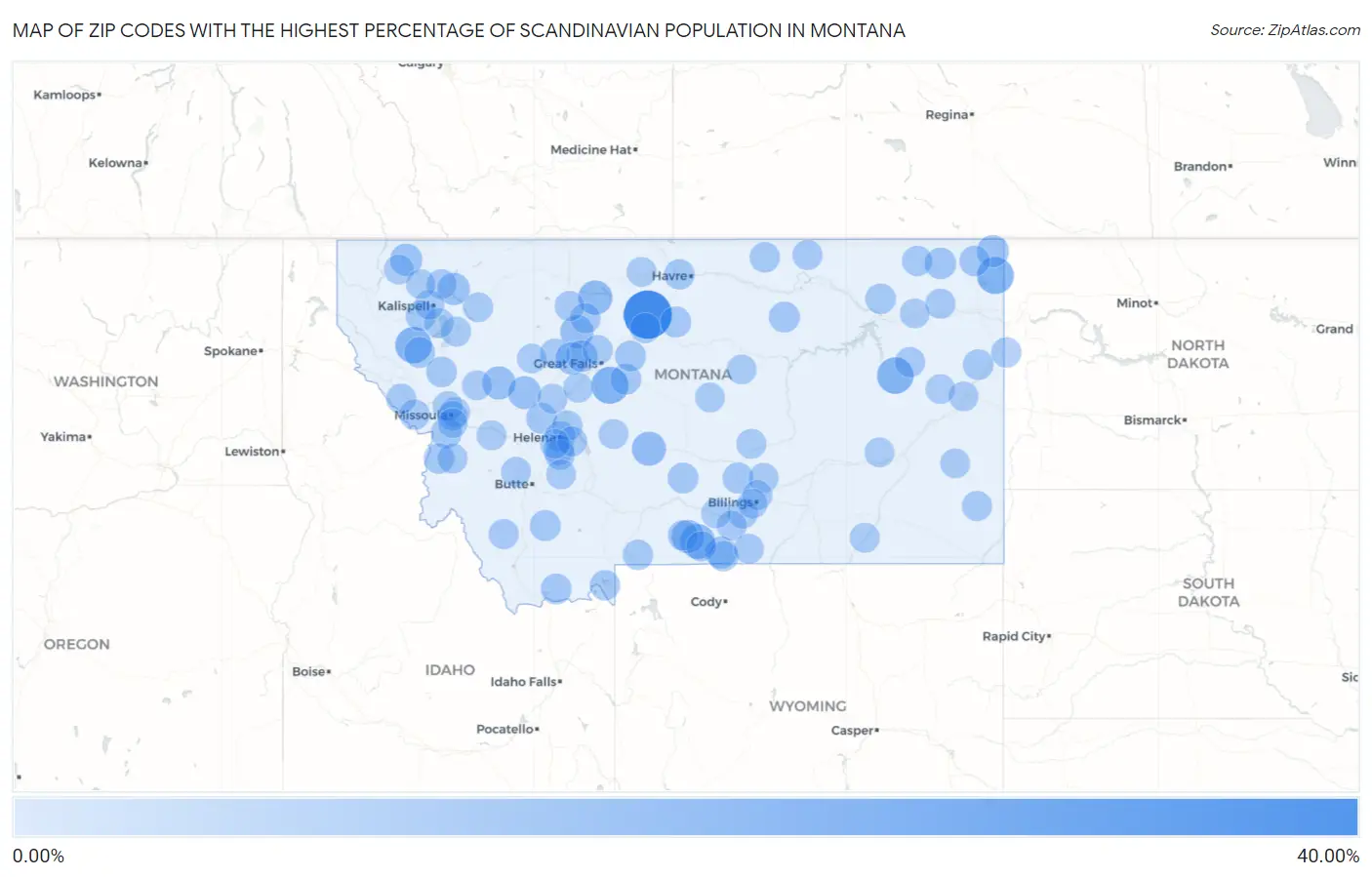 Zip Codes with the Highest Percentage of Scandinavian Population in Montana Map