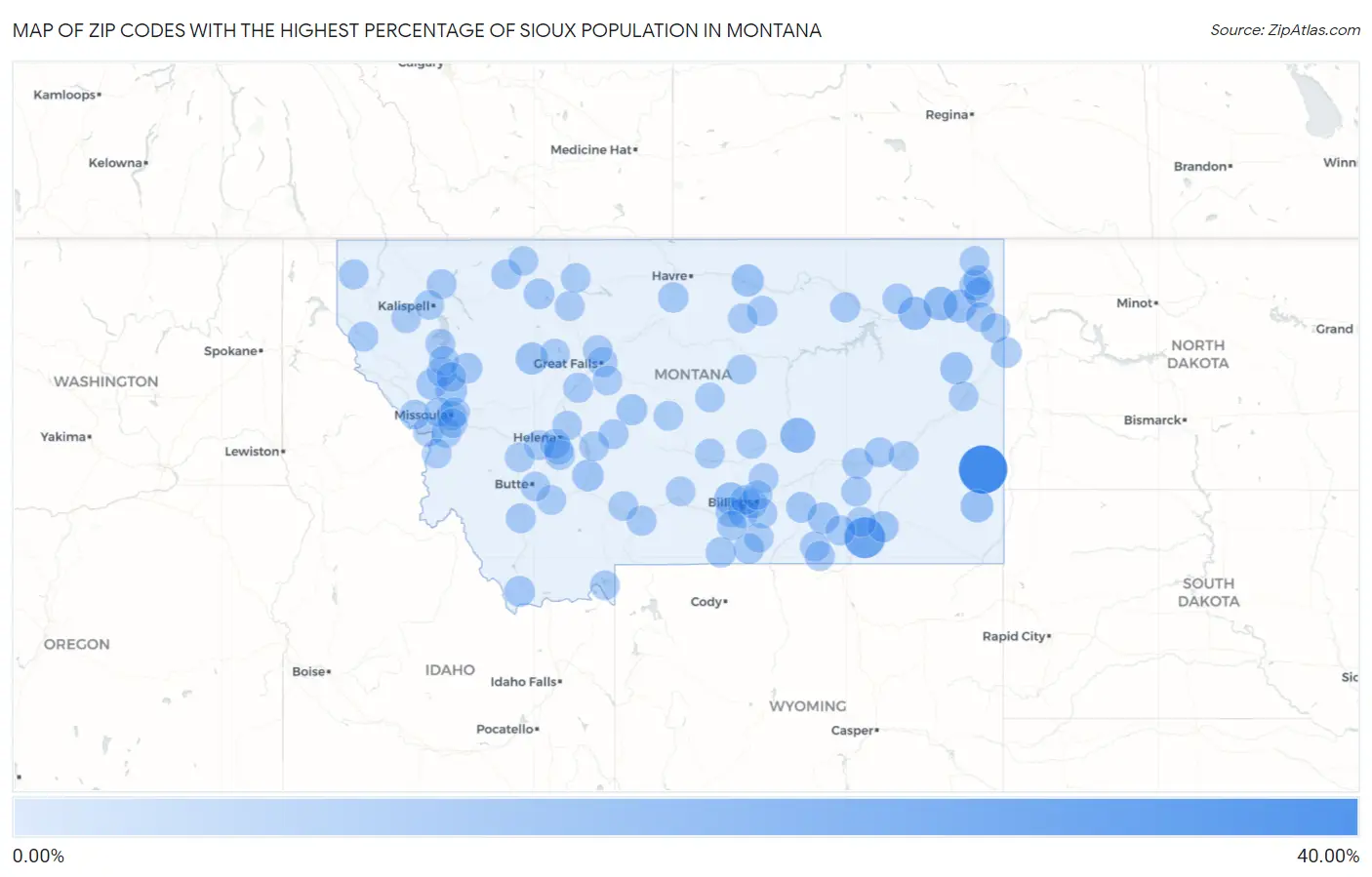 Zip Codes with the Highest Percentage of Sioux Population in Montana Map