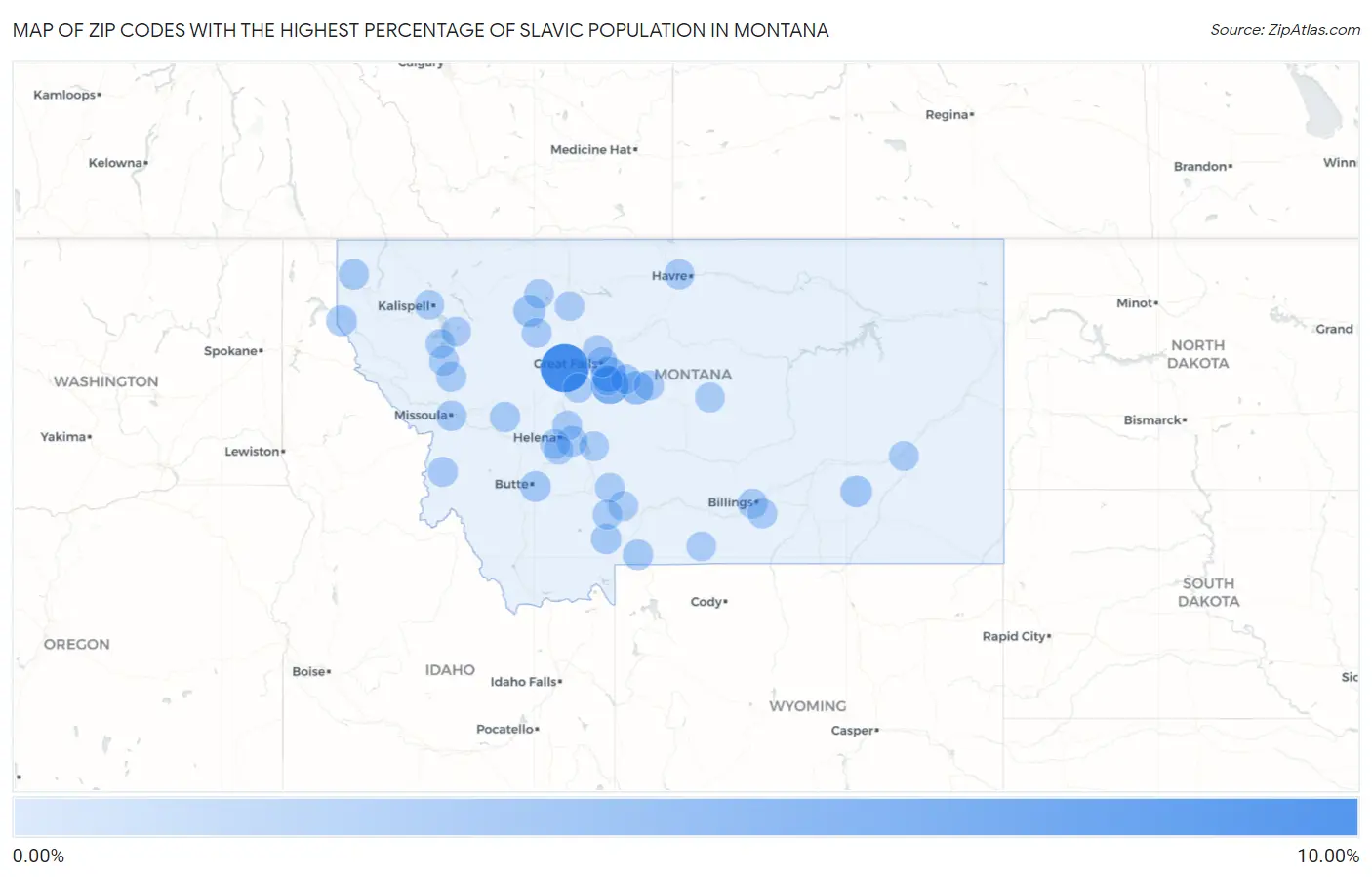 Zip Codes with the Highest Percentage of Slavic Population in Montana Map