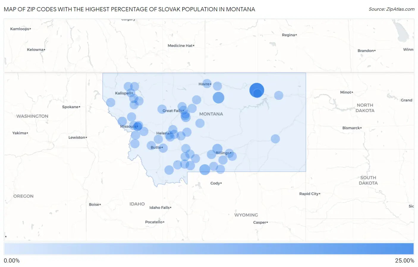 Zip Codes with the Highest Percentage of Slovak Population in Montana Map