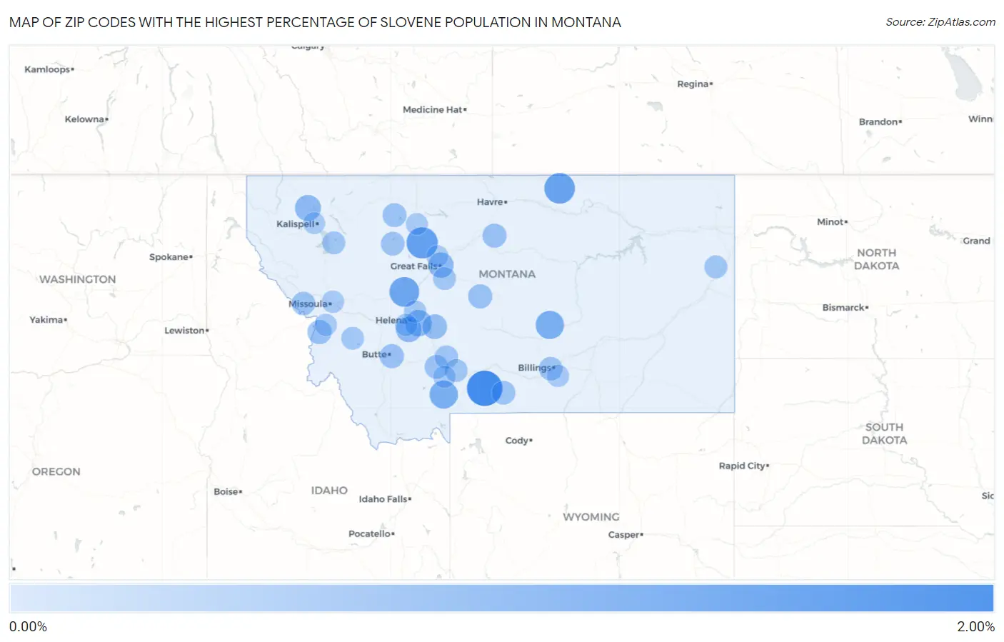 Zip Codes with the Highest Percentage of Slovene Population in Montana Map