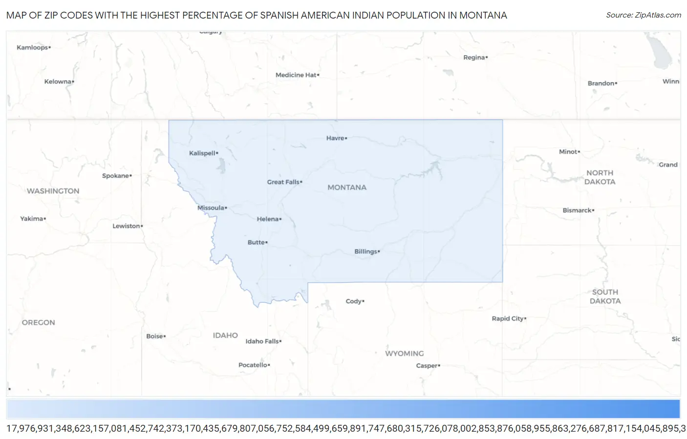 Zip Codes with the Highest Percentage of Spanish American Indian Population in Montana Map