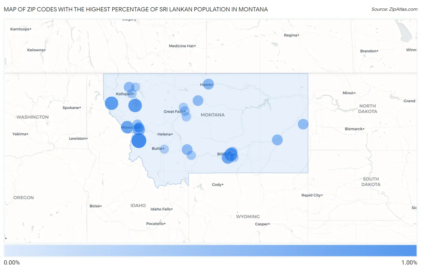 Zip Codes with the Highest Percentage of Sri Lankan Population in Montana Map
