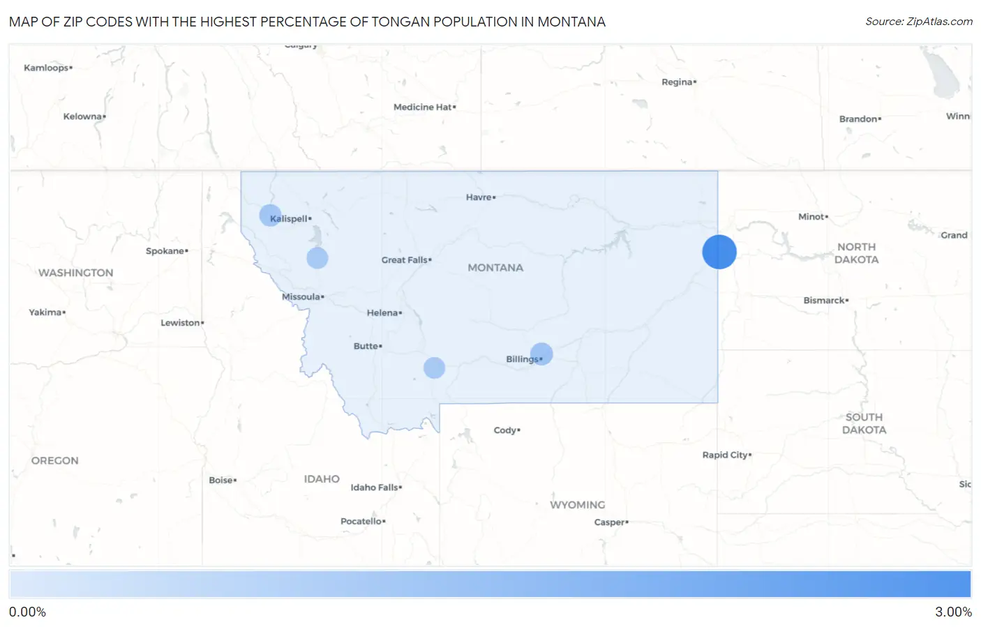 Zip Codes with the Highest Percentage of Tongan Population in Montana Map