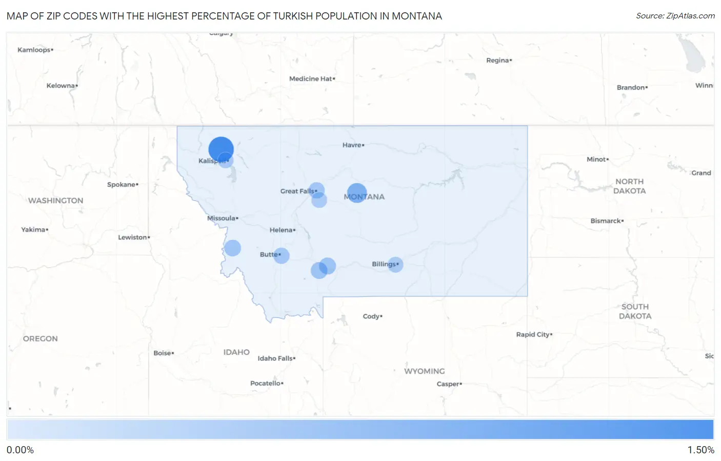 Zip Codes with the Highest Percentage of Turkish Population in Montana Map