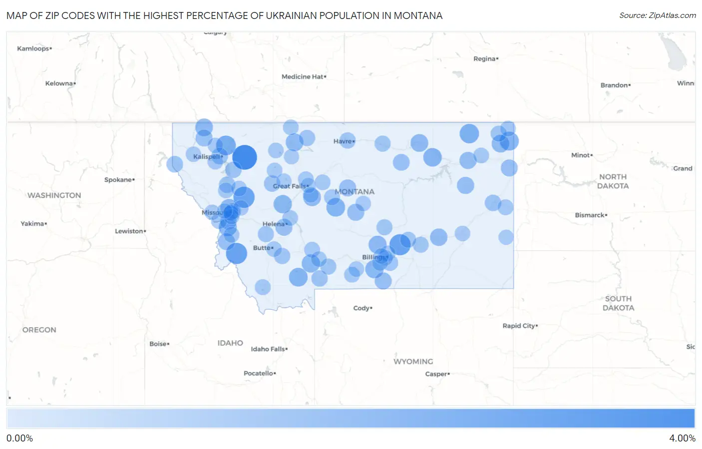 Zip Codes with the Highest Percentage of Ukrainian Population in Montana Map