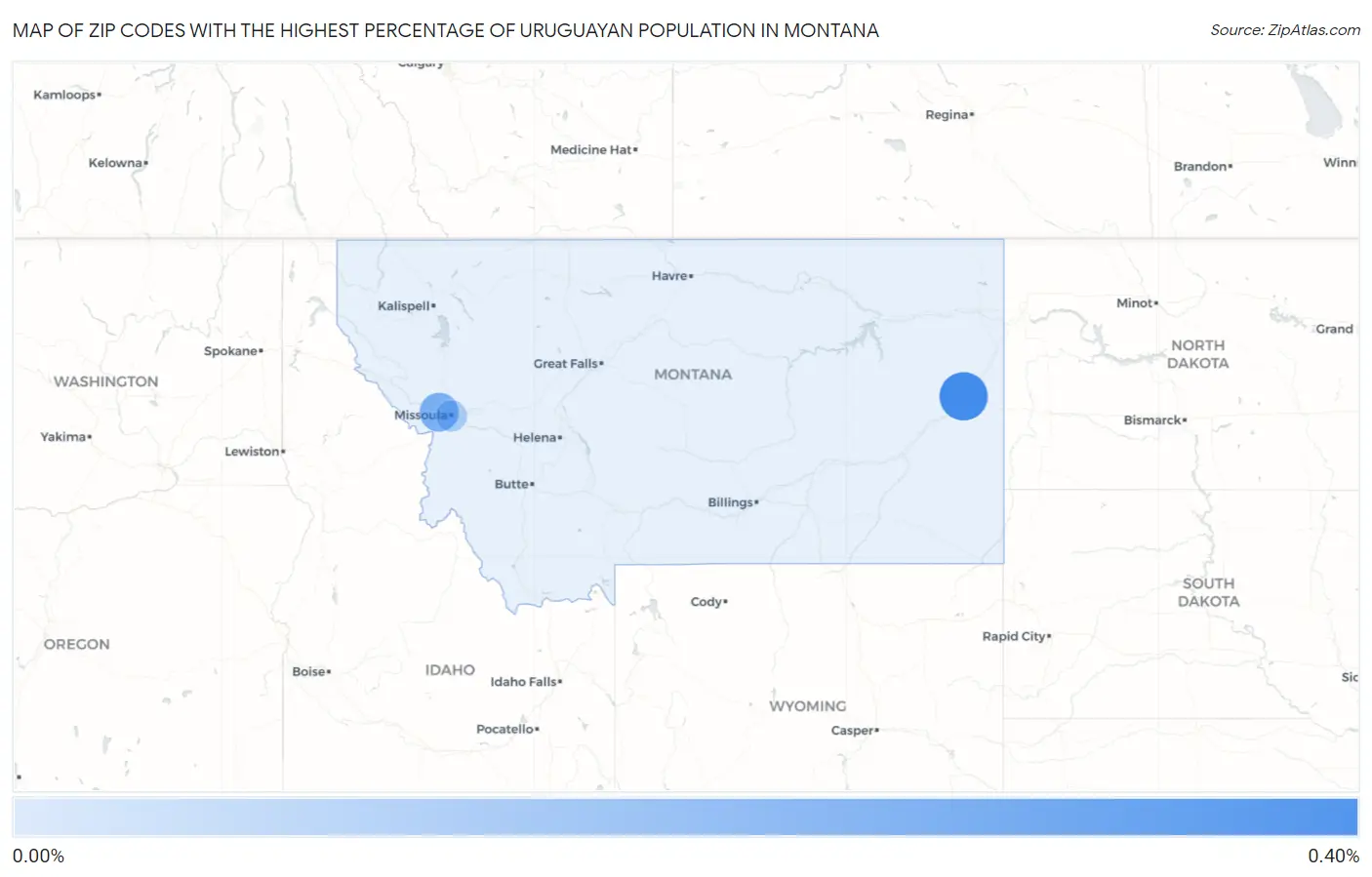 Zip Codes with the Highest Percentage of Uruguayan Population in Montana Map