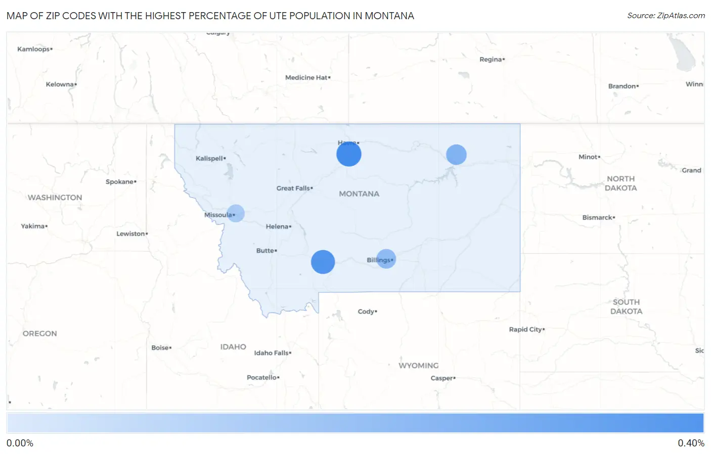 Zip Codes with the Highest Percentage of Ute Population in Montana Map
