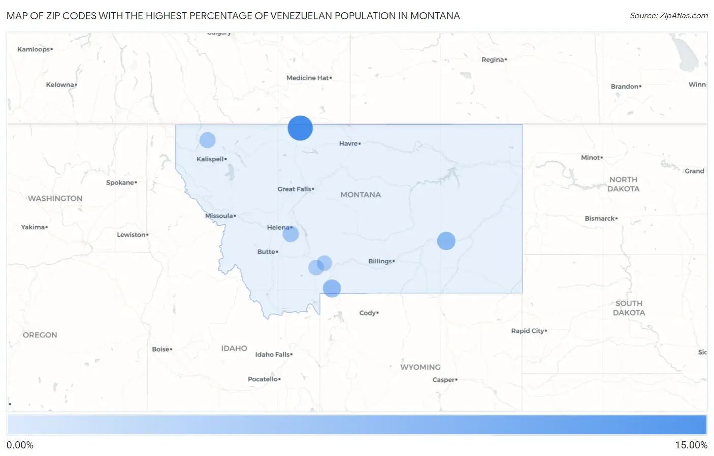 Zip Codes with the Highest Percentage of Venezuelan Population in Montana Map