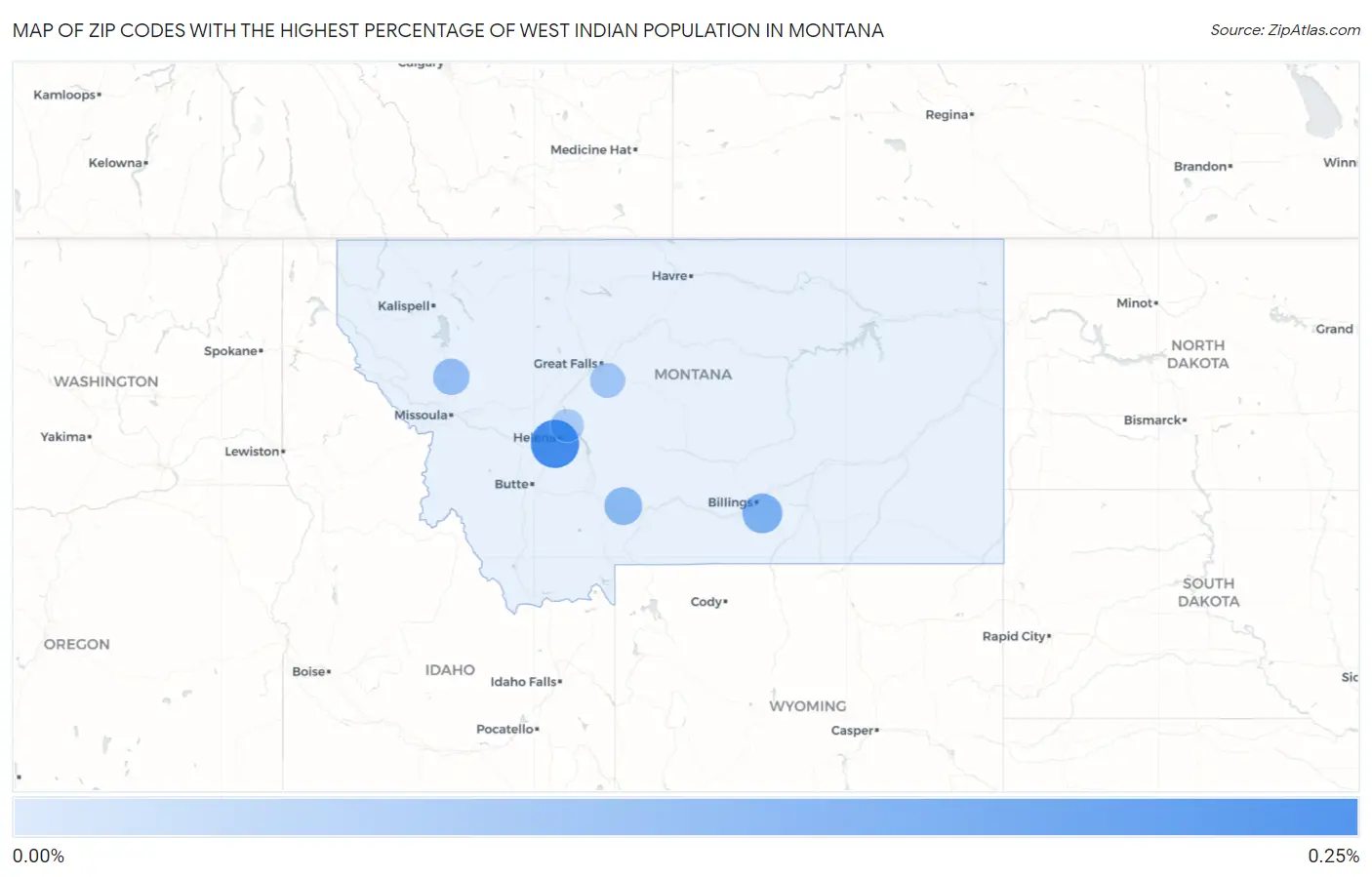 Zip Codes with the Highest Percentage of West Indian Population in Montana Map