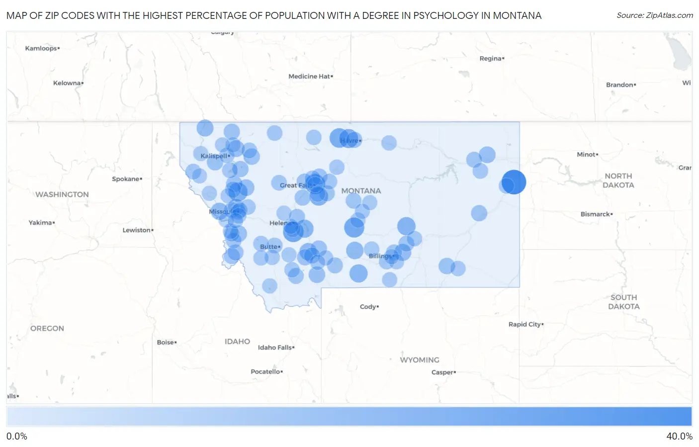 Zip Codes with the Highest Percentage of Population with a Degree in Psychology in Montana Map