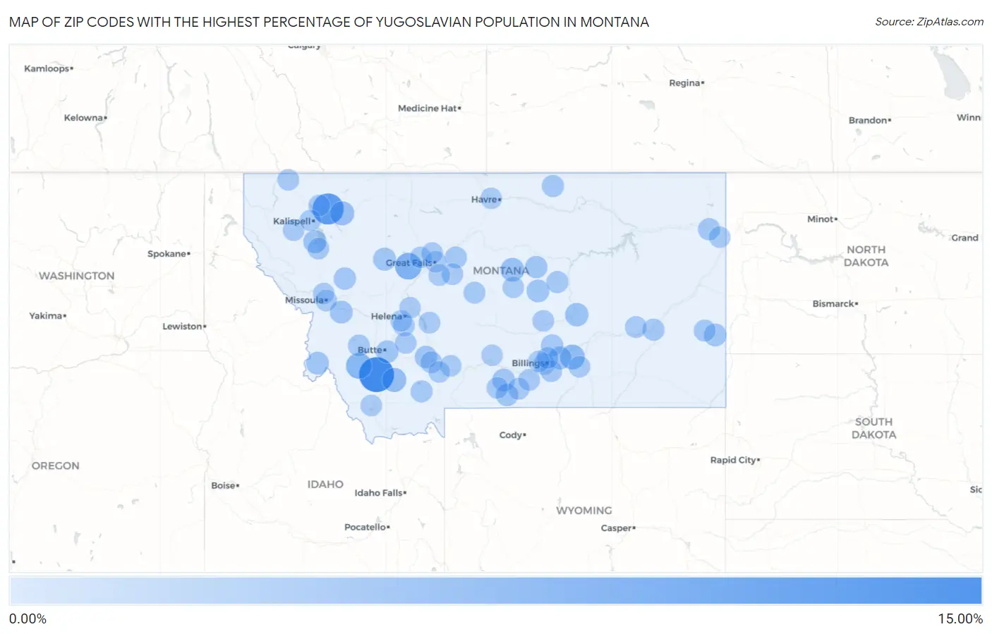 Zip Codes with the Highest Percentage of Yugoslavian Population in Montana Map