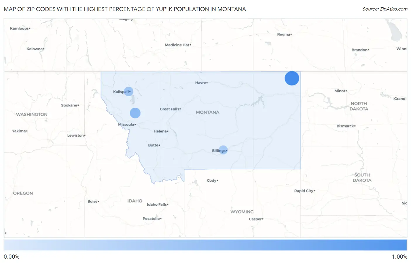 Zip Codes with the Highest Percentage of Yup'ik Population in Montana Map