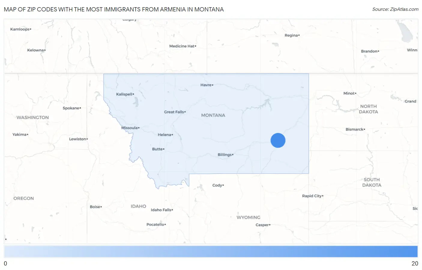Zip Codes with the Most Immigrants from Armenia in Montana Map