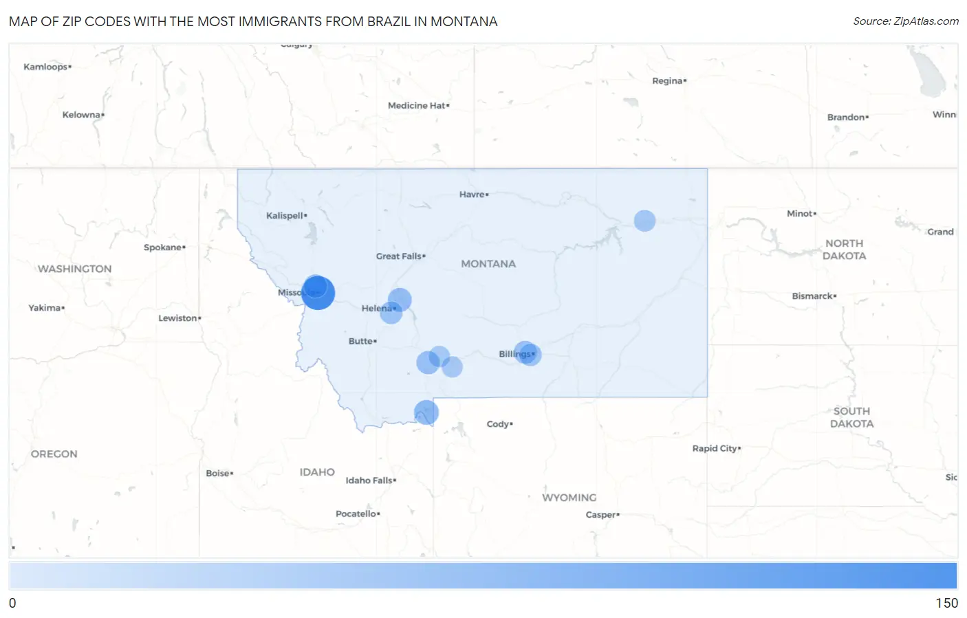 Zip Codes with the Most Immigrants from Brazil in Montana Map
