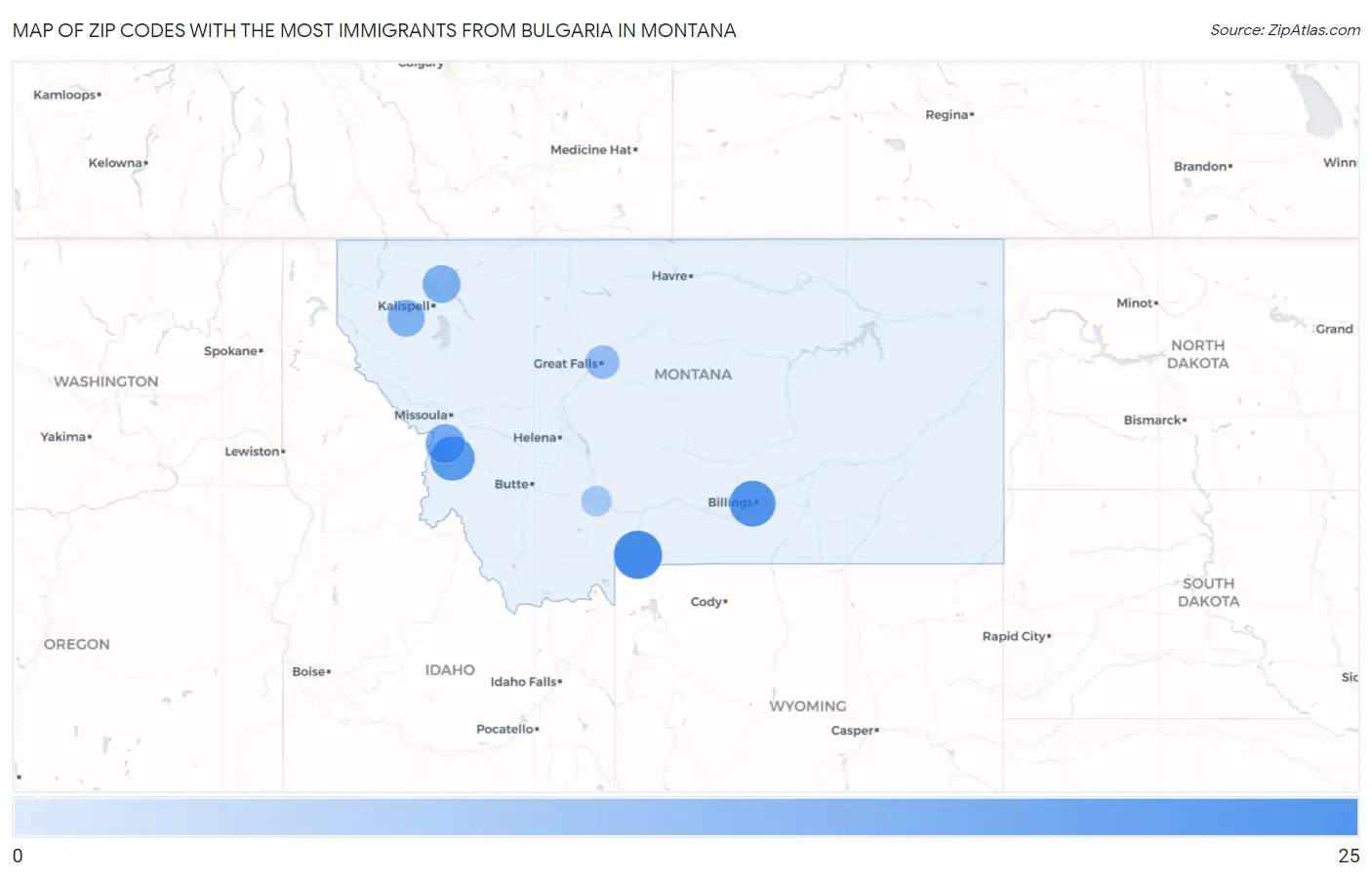Zip Codes with the Most Immigrants from Bulgaria in Montana Map