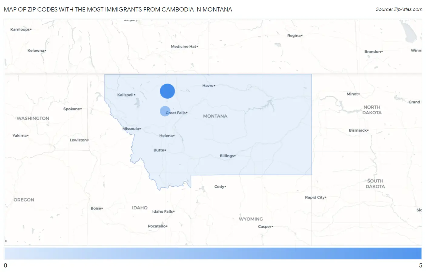 Zip Codes with the Most Immigrants from Cambodia in Montana Map