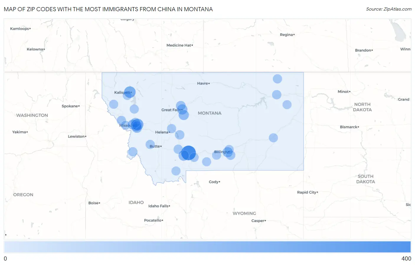 Zip Codes with the Most Immigrants from China in Montana Map
