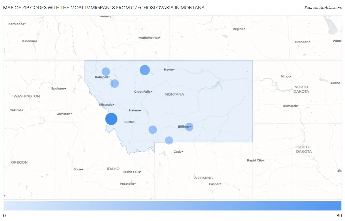 Zip Codes with the Most Immigrants from Czechoslovakia in Montana Map
