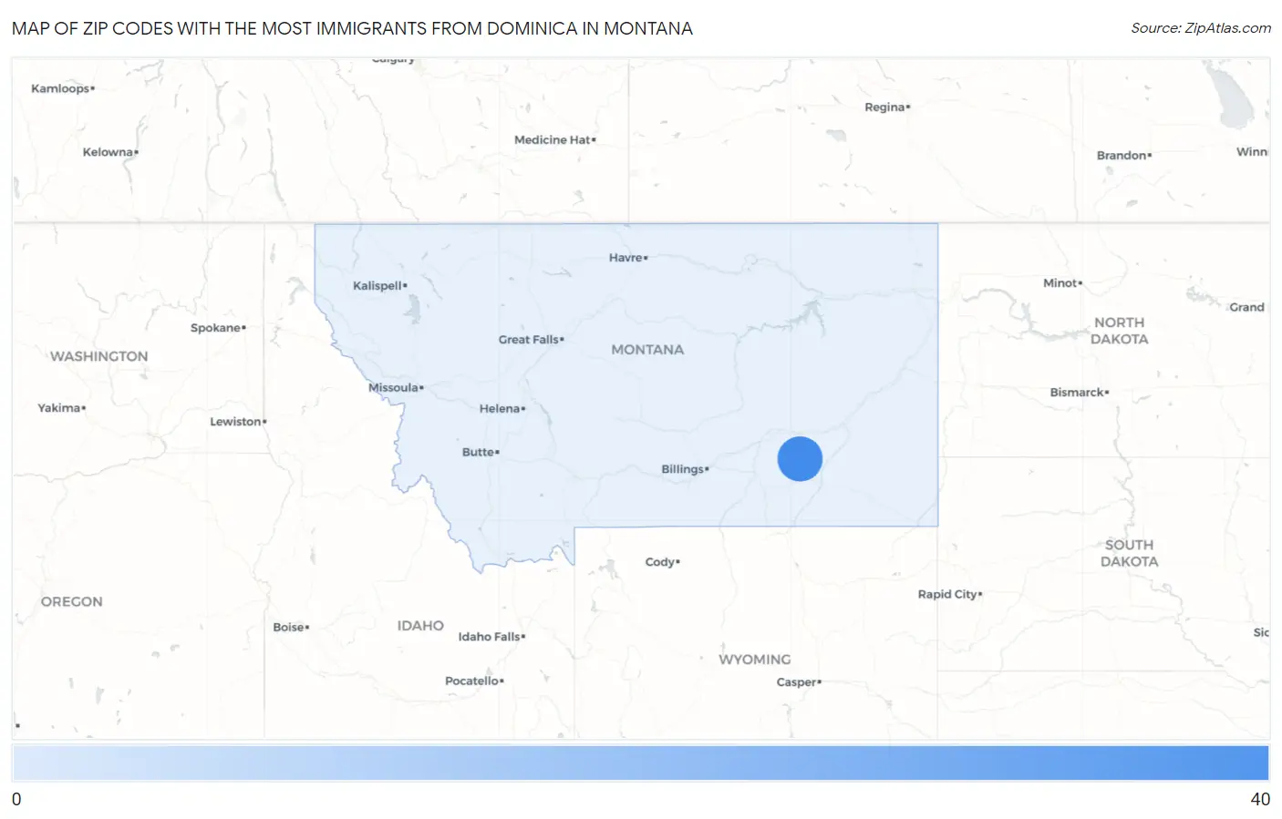 Zip Codes with the Most Immigrants from Dominica in Montana Map