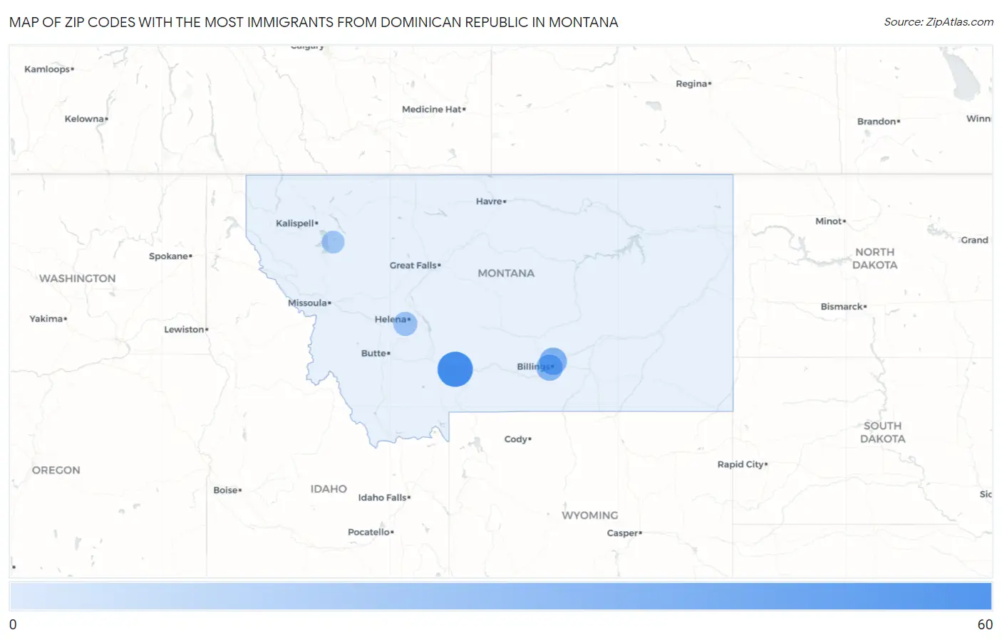 Zip Codes with the Most Immigrants from Dominican Republic in Montana Map