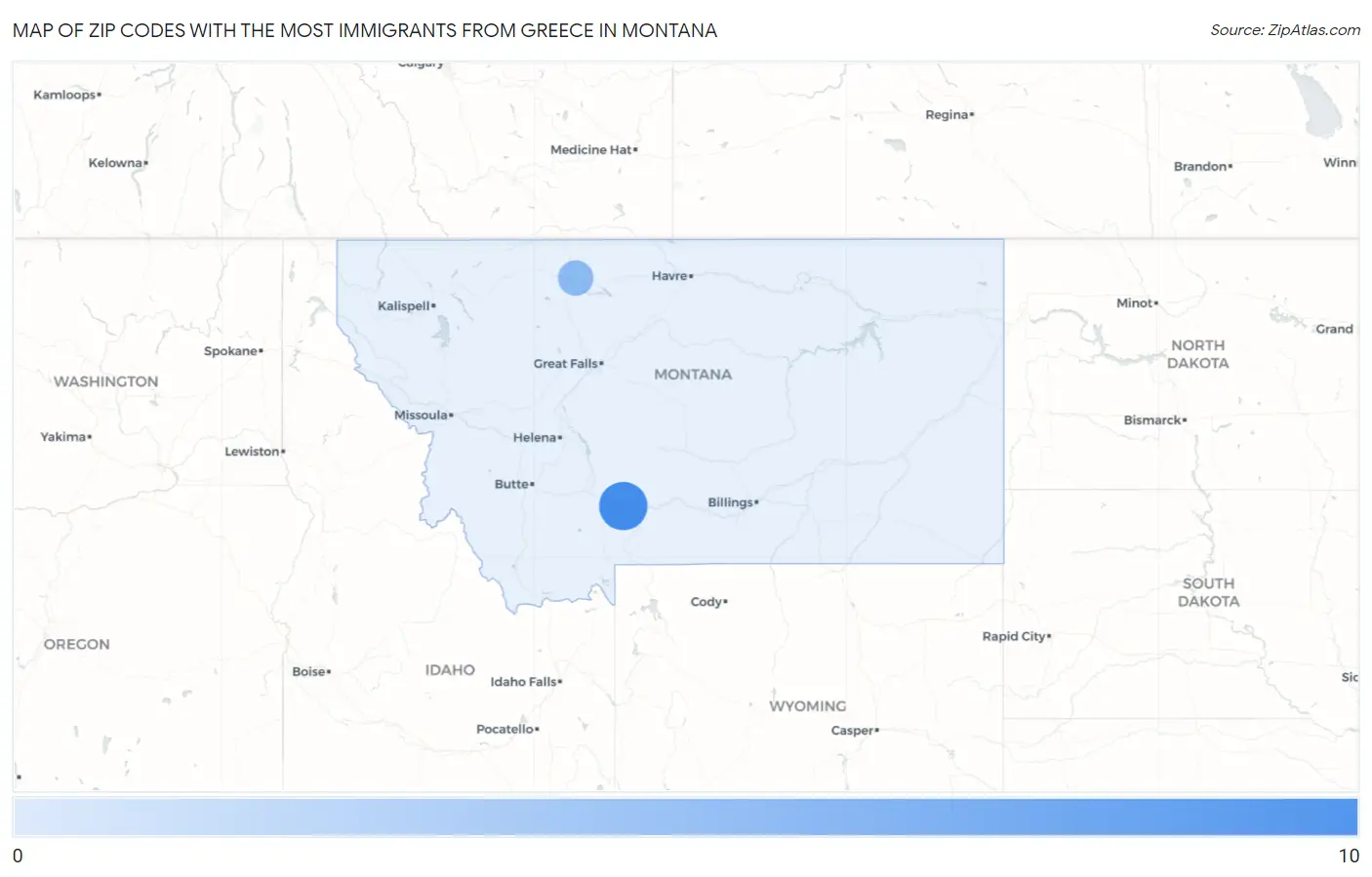 Zip Codes with the Most Immigrants from Greece in Montana Map