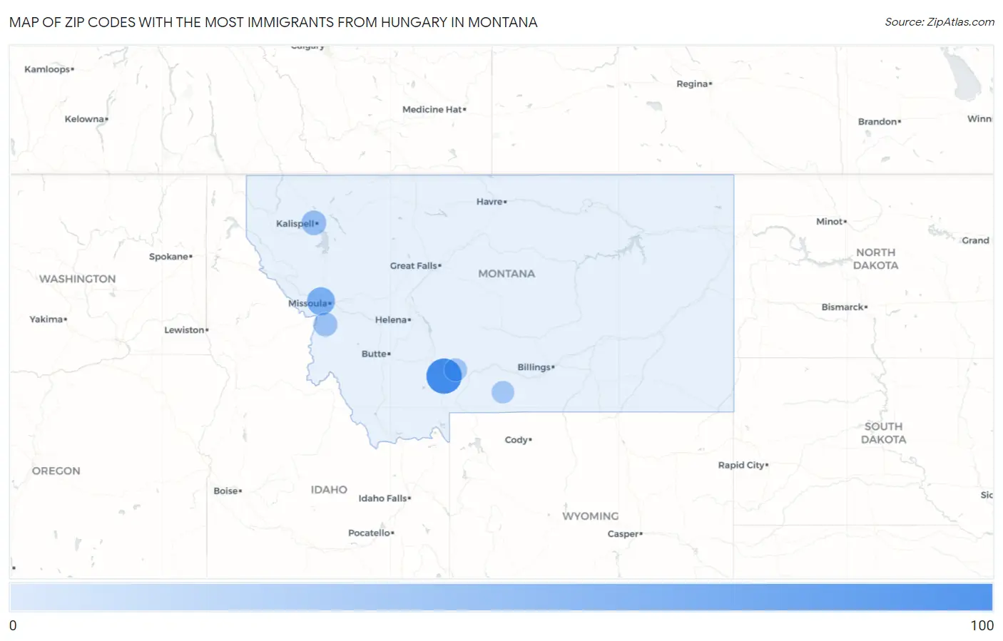Zip Codes with the Most Immigrants from Hungary in Montana Map