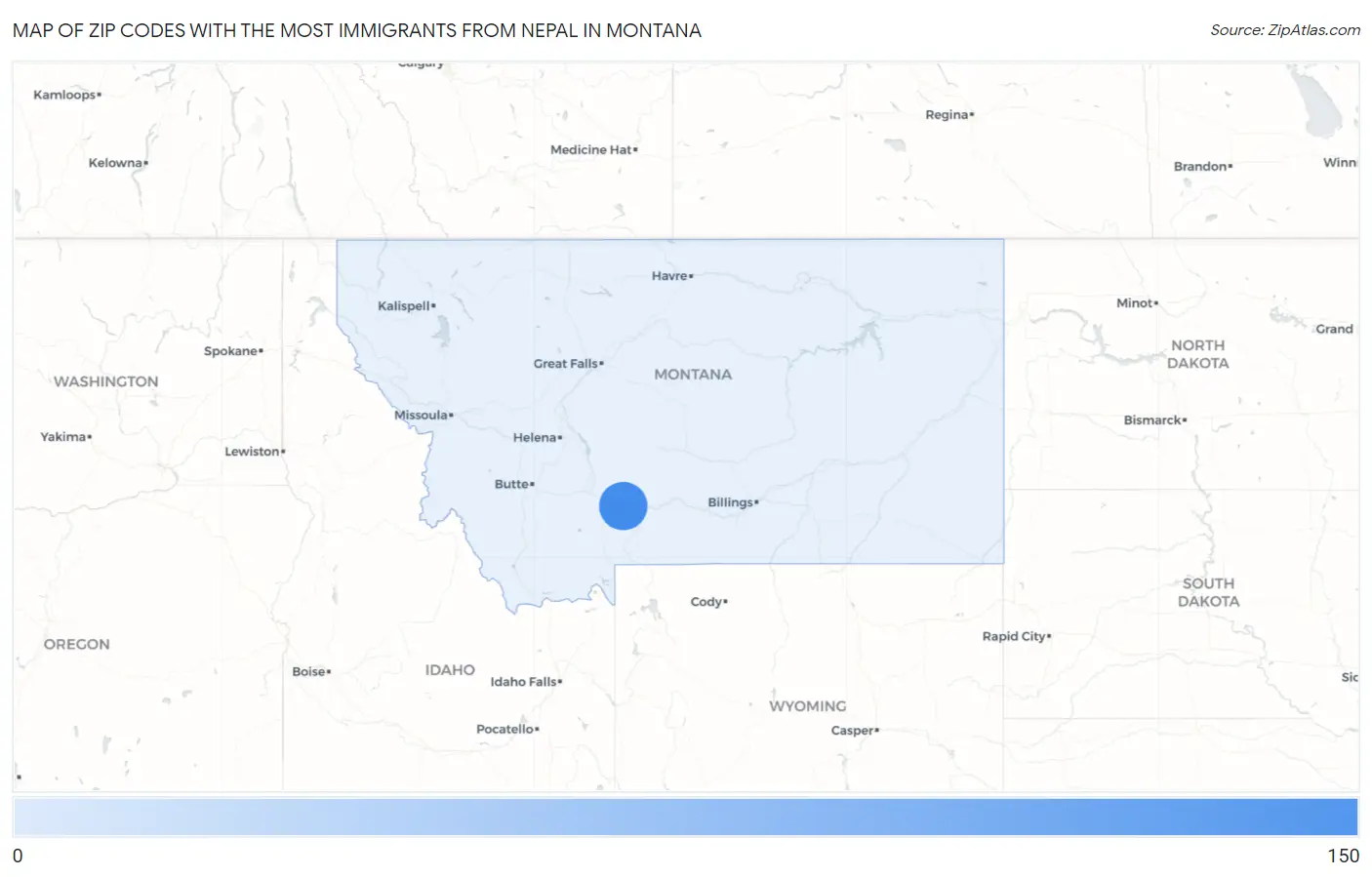 Zip Codes with the Most Immigrants from Nepal in Montana Map