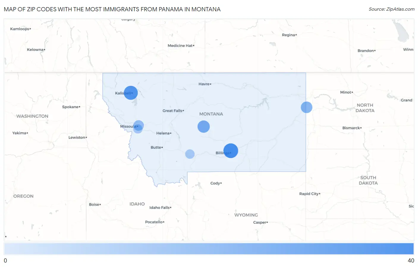 Zip Codes with the Most Immigrants from Panama in Montana Map