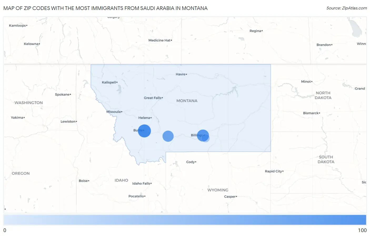 Zip Codes with the Most Immigrants from Saudi Arabia in Montana Map