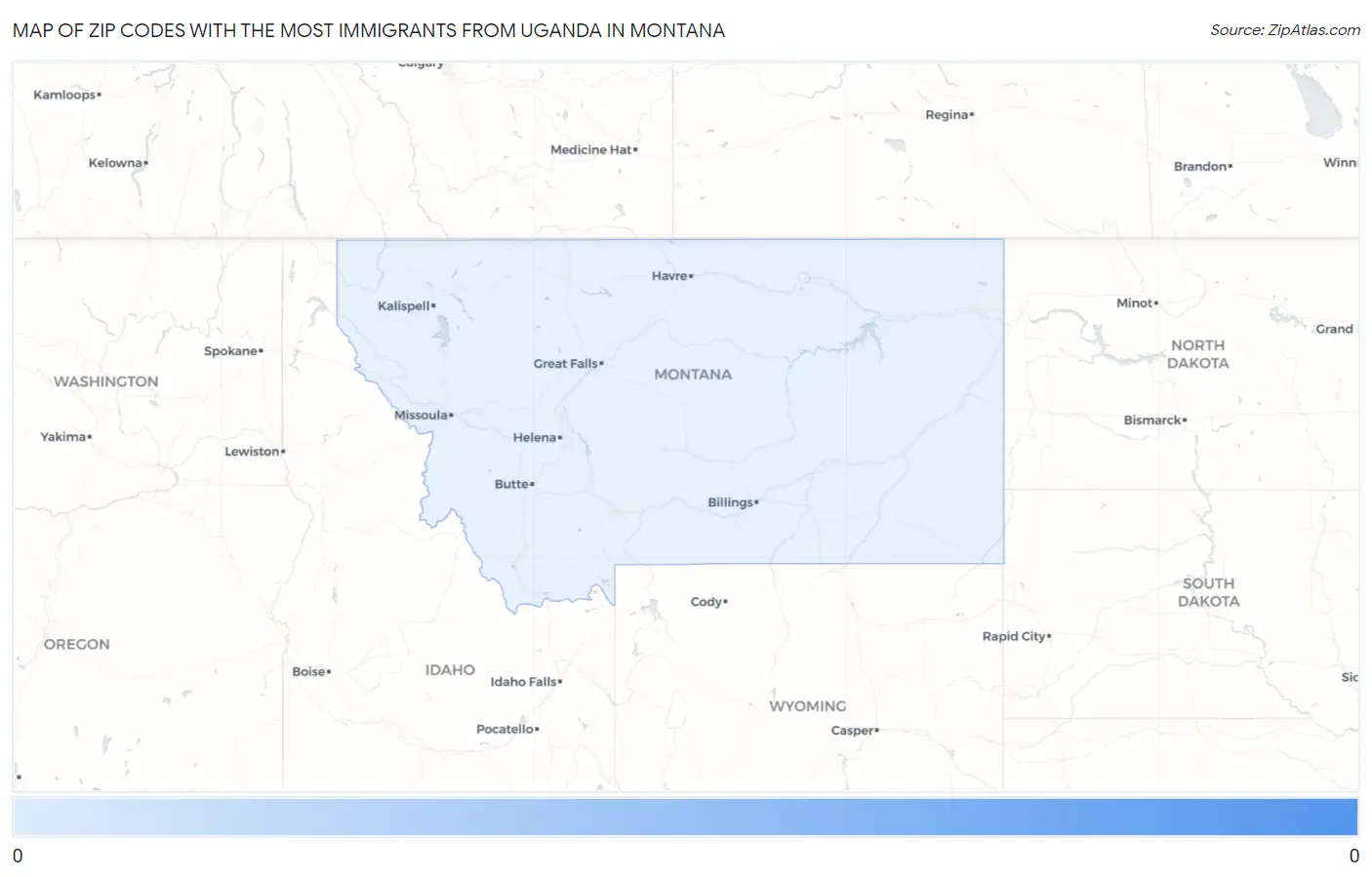 Zip Codes with the Most Immigrants from Uganda in Montana Map