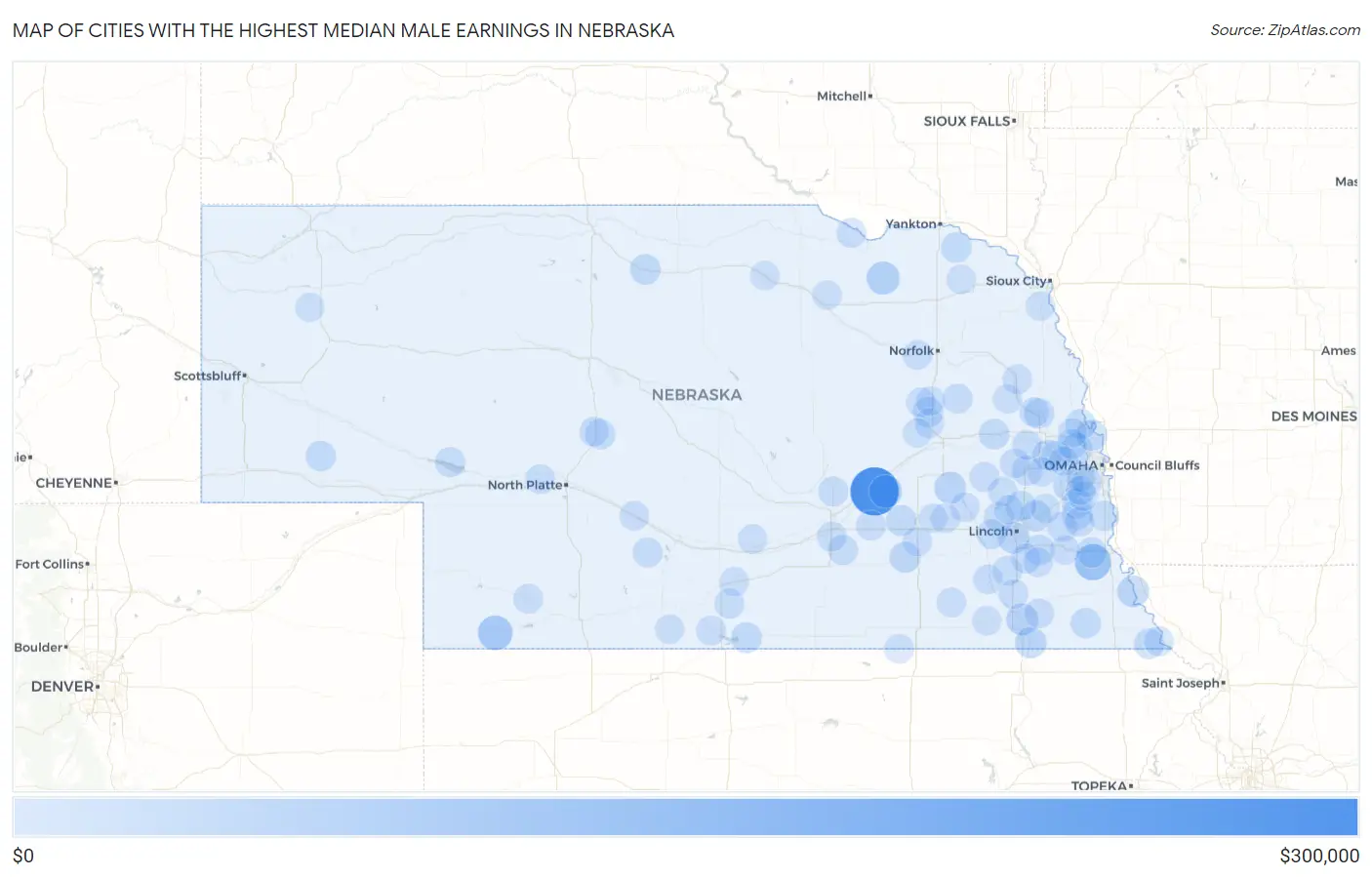 Cities with the Highest Median Male Earnings in Nebraska Map