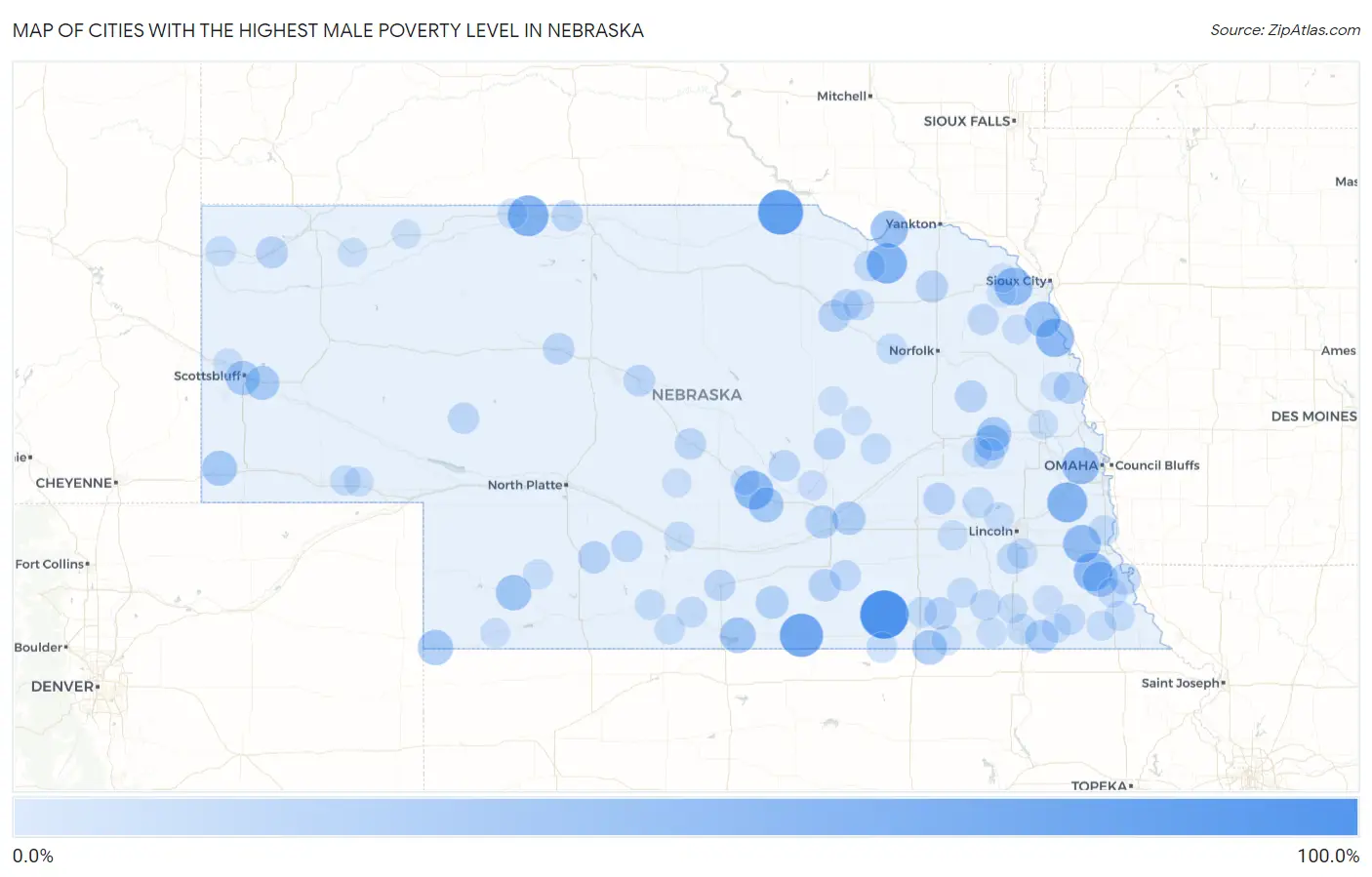 Cities with the Highest Male Poverty Level in Nebraska Map
