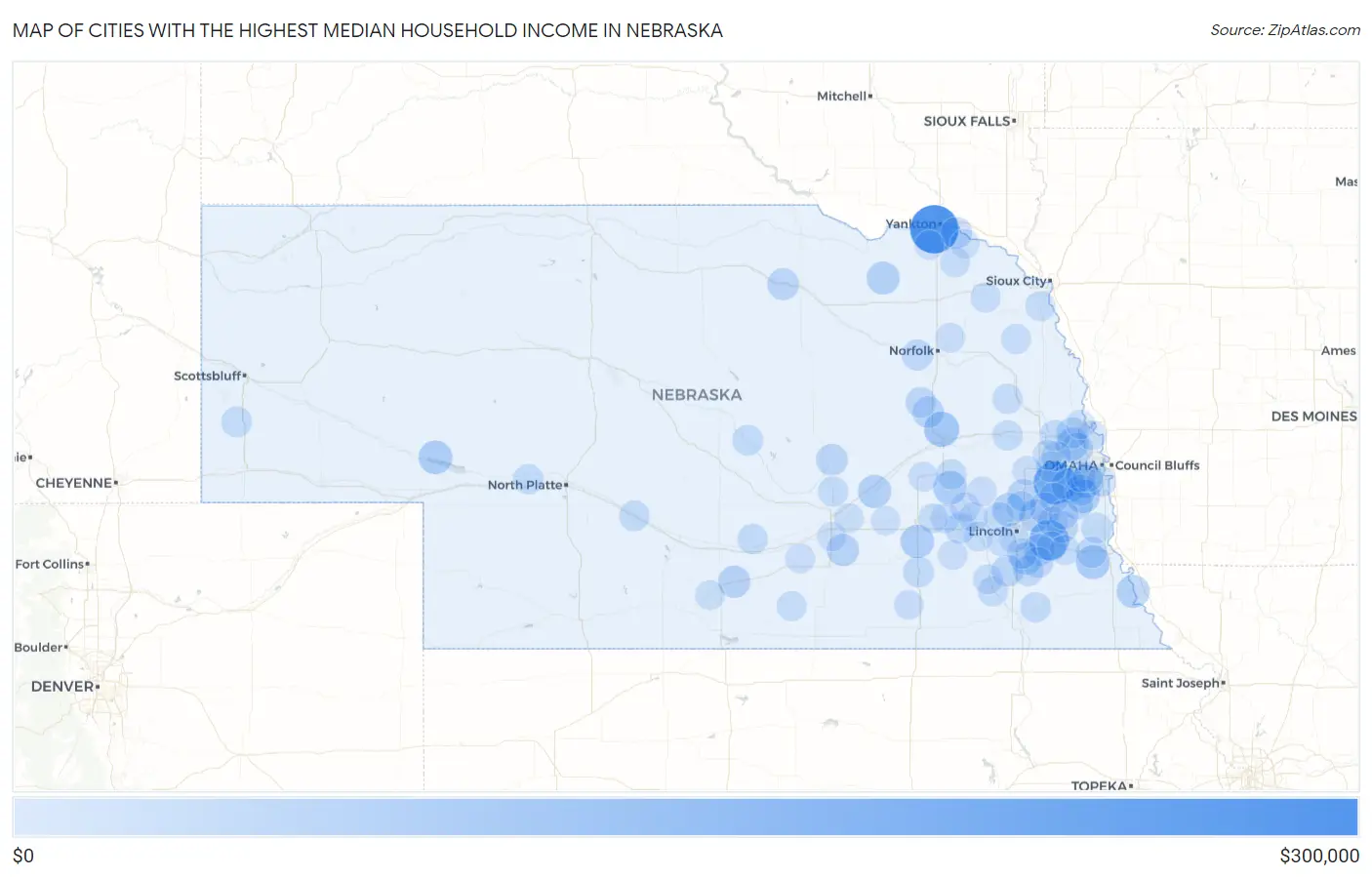 Cities with the Highest Median Household Income in Nebraska Map