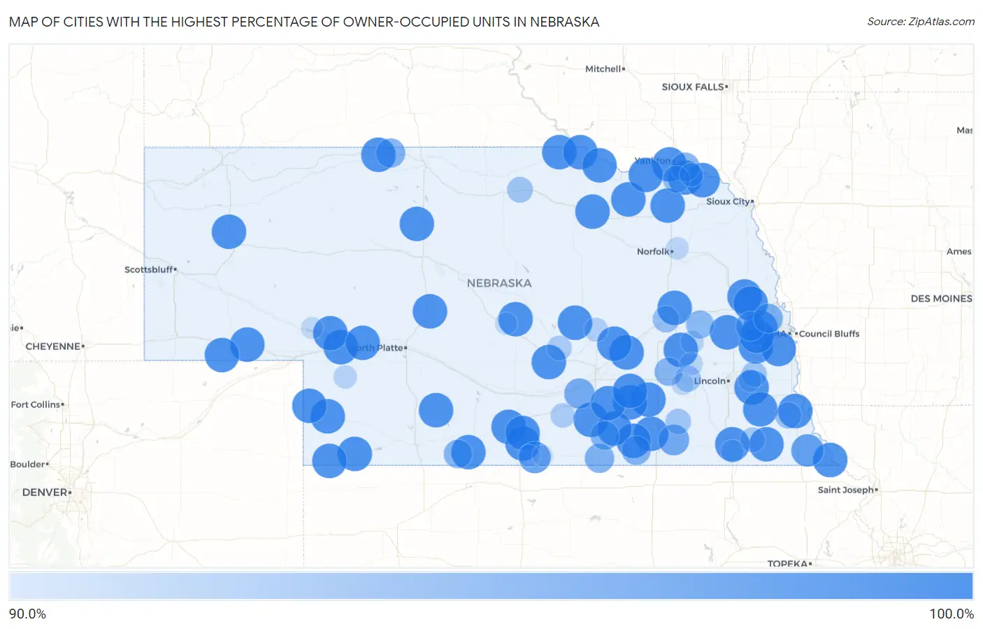 Cities with the Highest Percentage of Owner-Occupied Units in Nebraska Map