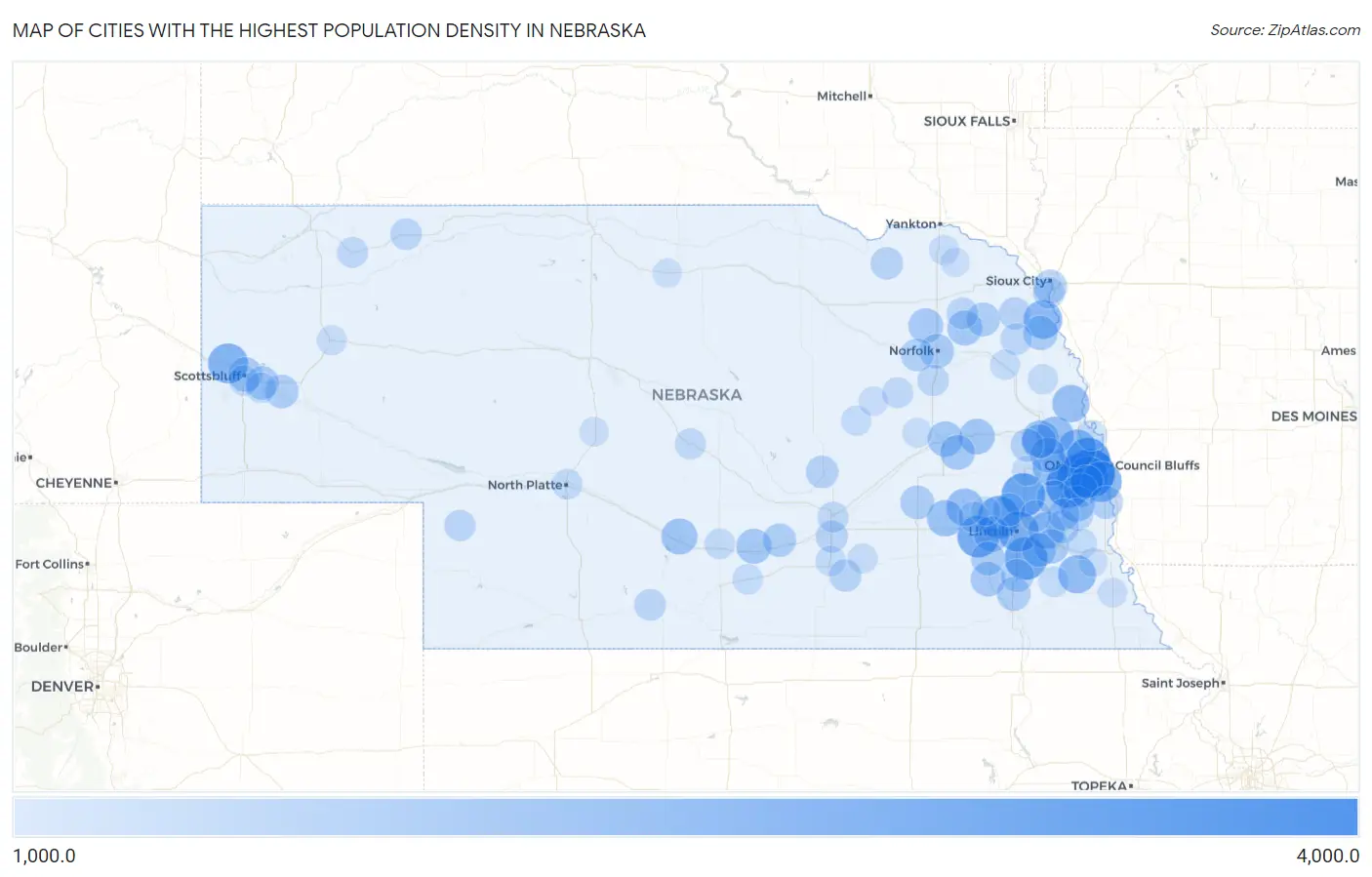 Cities with the Highest Population Density in Nebraska Map