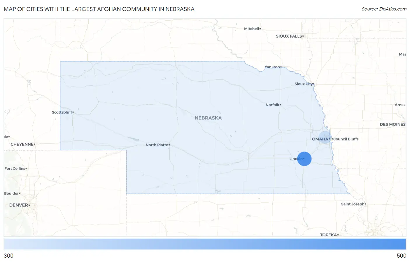 Cities with the Largest Afghan Community in Nebraska Map