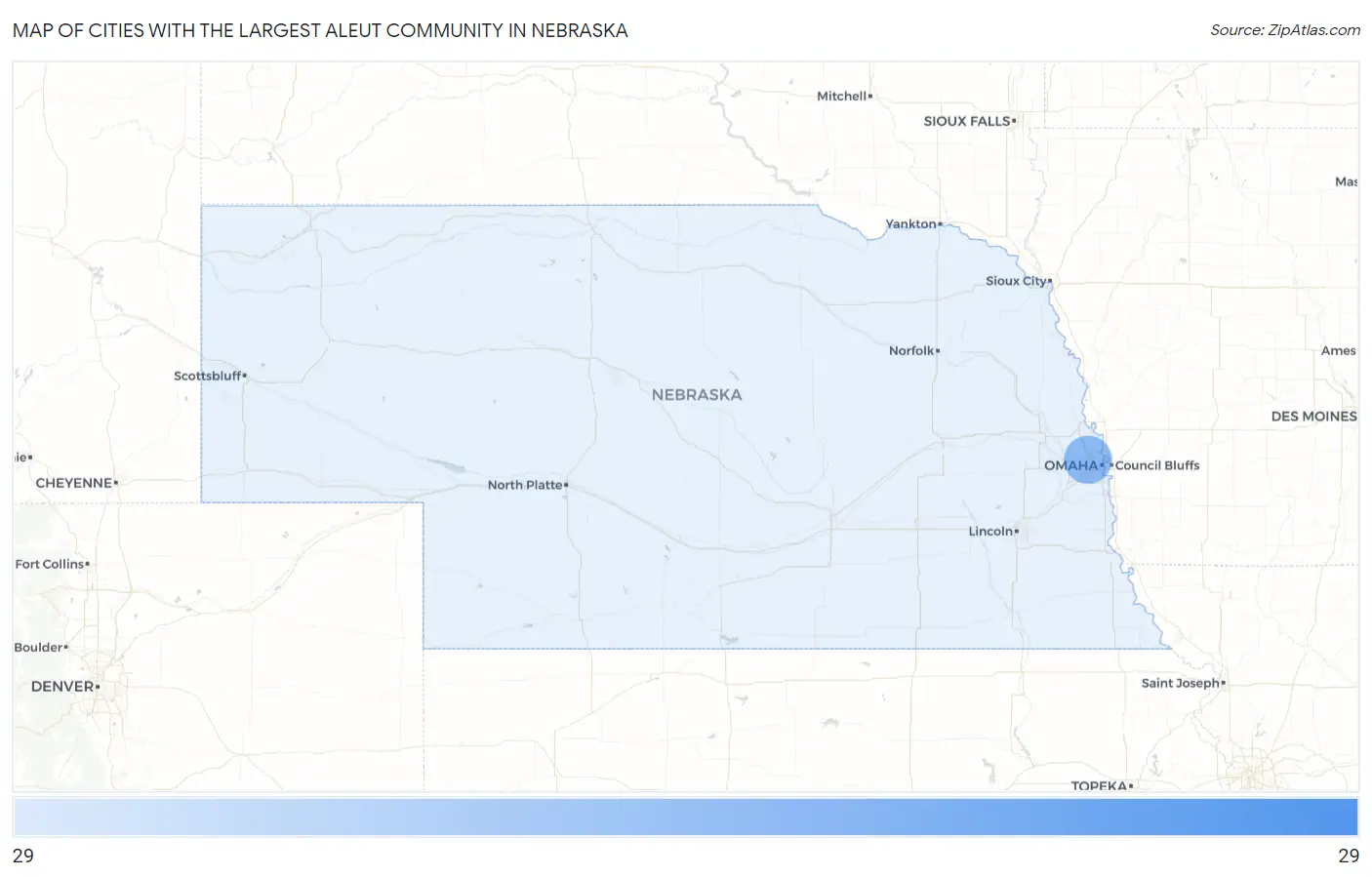Cities with the Largest Aleut Community in Nebraska Map