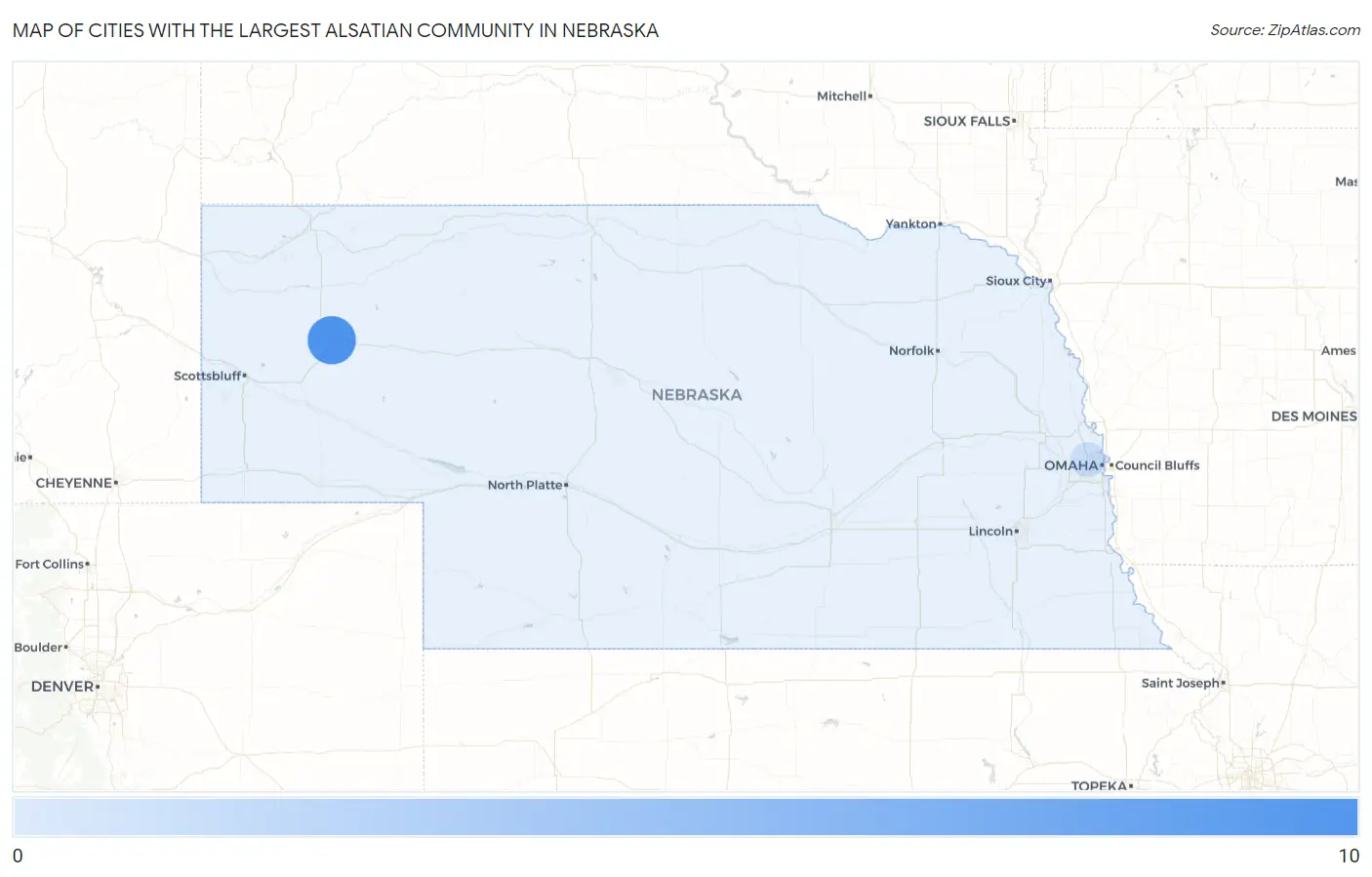 Cities with the Largest Alsatian Community in Nebraska Map