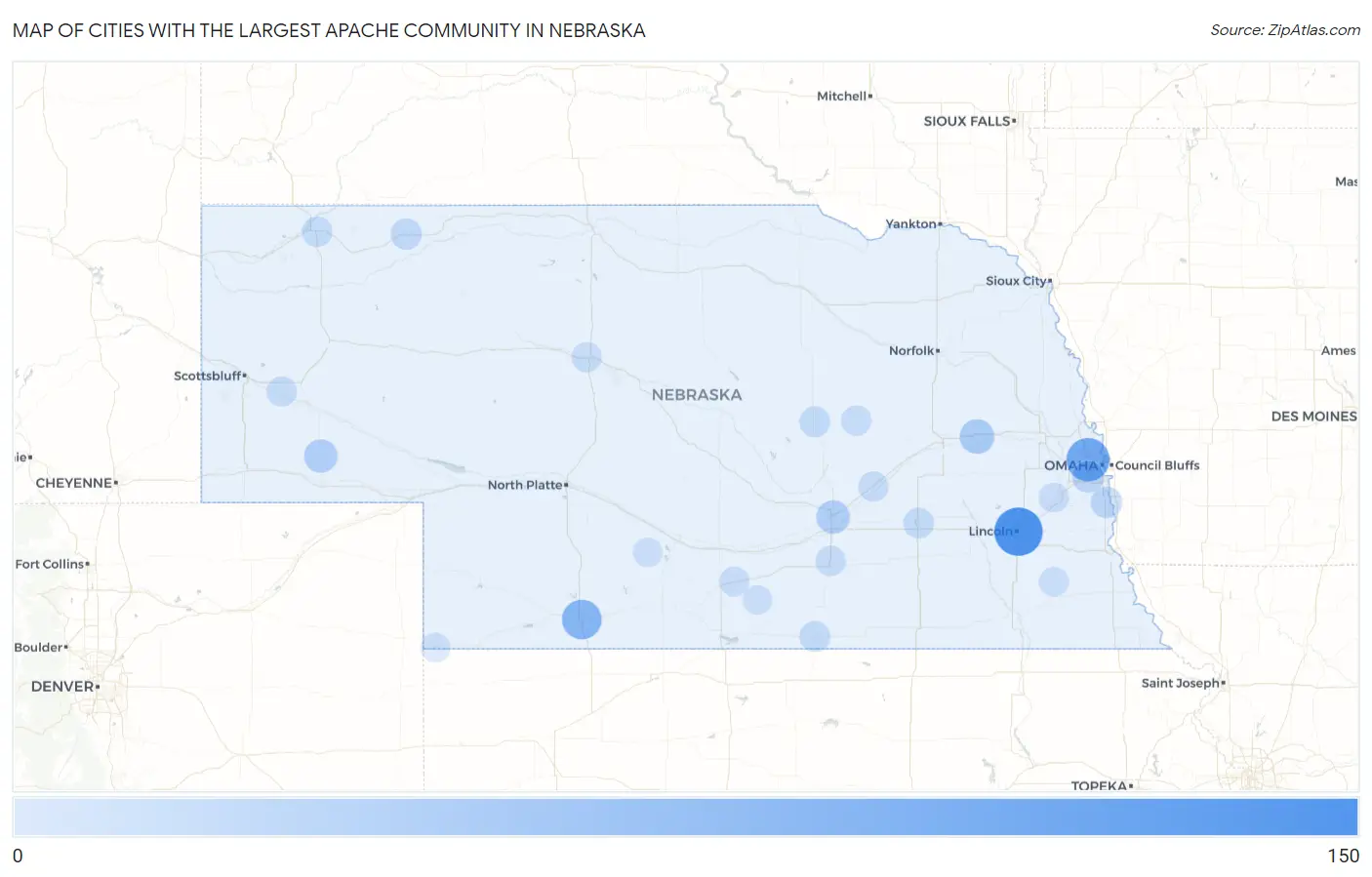 Cities with the Largest Apache Community in Nebraska Map