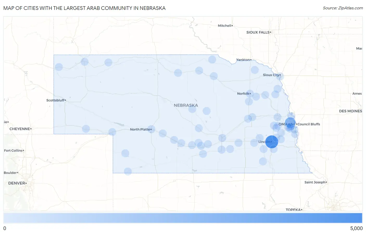 Cities with the Largest Arab Community in Nebraska Map
