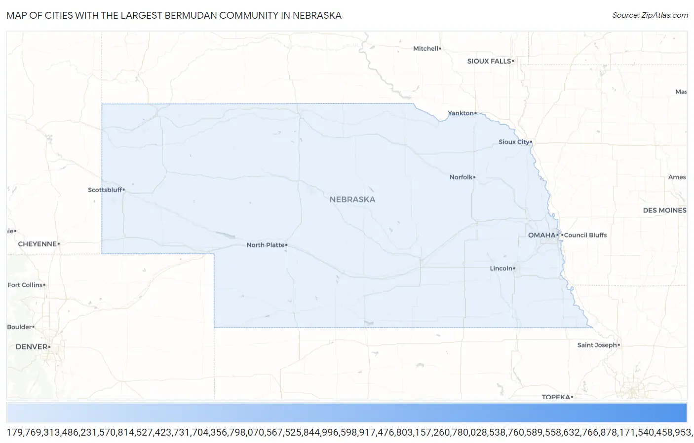 Cities with the Largest Bermudan Community in Nebraska Map