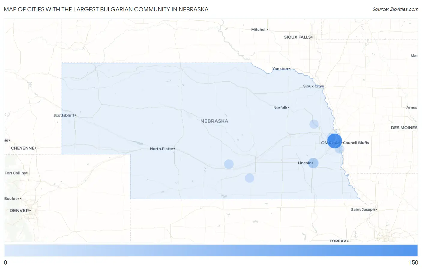Cities with the Largest Bulgarian Community in Nebraska Map