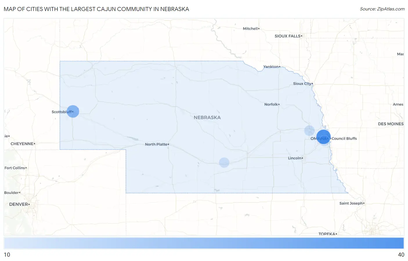 Cities with the Largest Cajun Community in Nebraska Map
